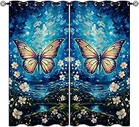 Vista 9 de Cortinas opacas de mariposa para decoración del hogar de niñas y niños, hermosas flores en acuarela, con ojales, aislamiento térmico, cortinas