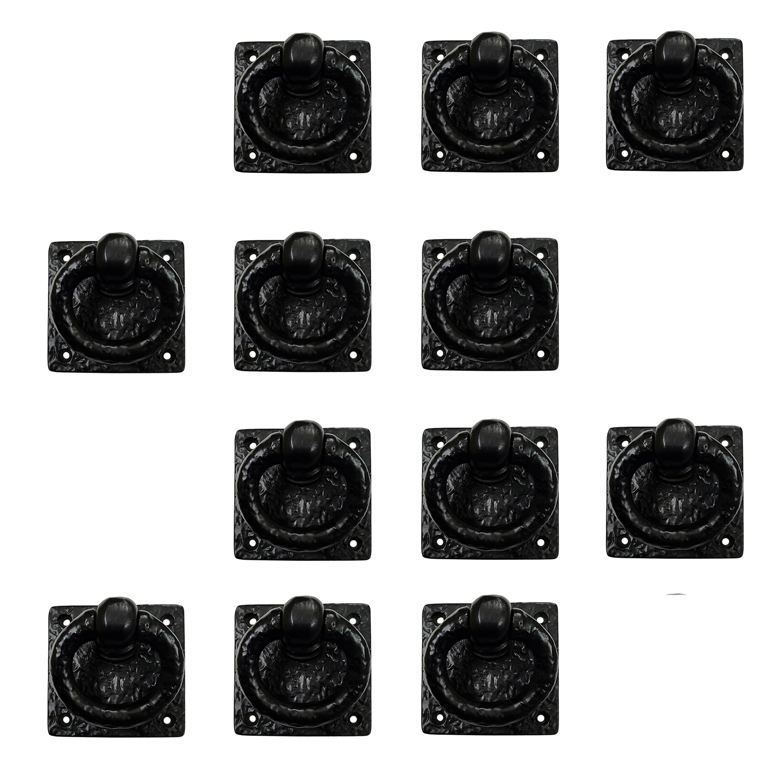 Adonai Hardware 3" "Adonikam Antique Cast Iron Ring Drop Pull (Supplied as 12 Pieces per Pack) - Matte Black