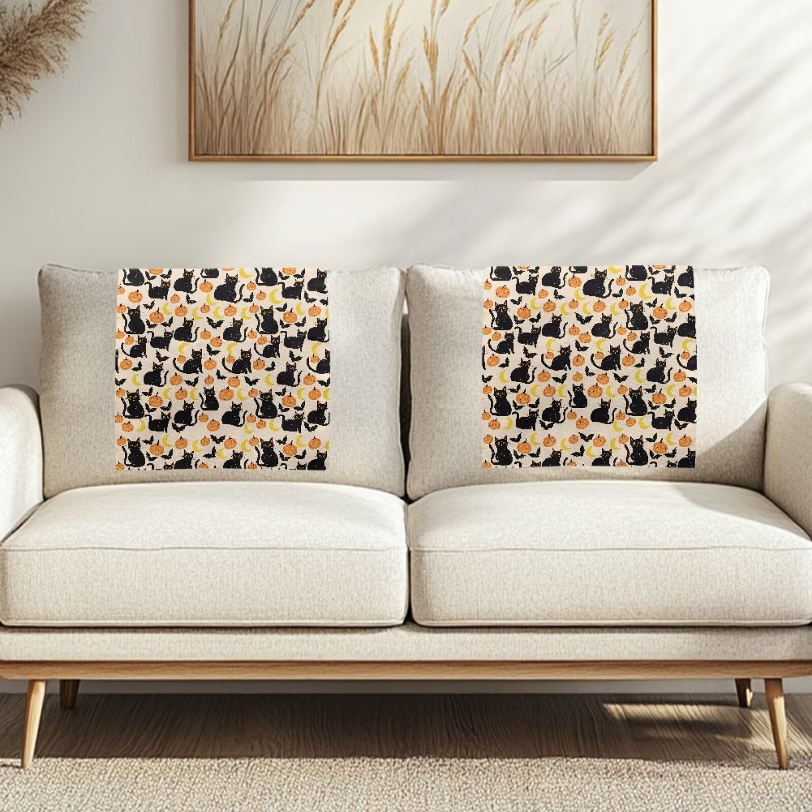 Talayituse Cat Pumpkin Moon Bat Print Recliner Headrest Covers Protector Non Slip Waterproof Recliner Sofa Headrest Covers for Recliner Chair, Recliner Couch Headrest Protector for Sofa, Theater Seat