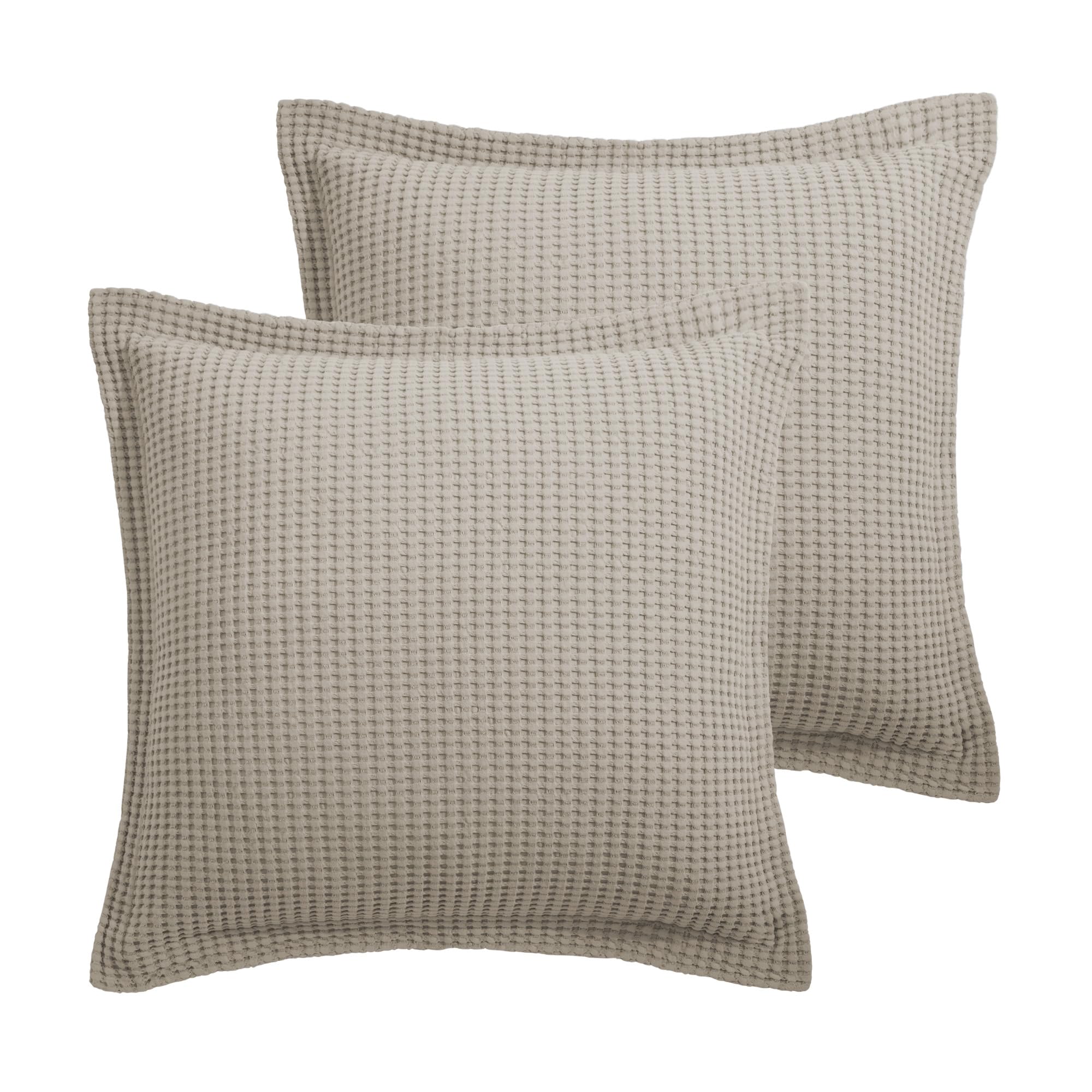 Taies d'oreiller Euro 66x66 cm Mills Waffle en coton gaufré beige fauve (Lot de 2)