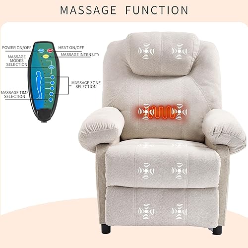 Miniatura 3 de KCREAM Silla reclinable con calefacción, silla reclinable para adultos, reclinables pequeños para espacios pequeños, sillas reclinables con relleno,