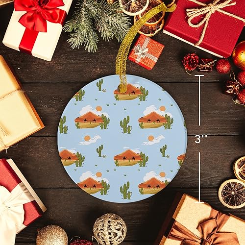 Miniatura 5 de Adorno de Navidad 2023, accesorios para colgar en el árbol de Navidad, cactus, desierto, camello, sol, nube, árbol de Navidad, adornos redondos de