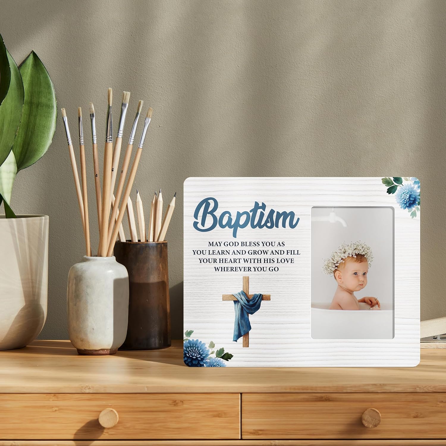 Baptism Gifts Picture Frame for Boys, Christening Gift Photo Frames from Godparents, 4x6 Inch Photo