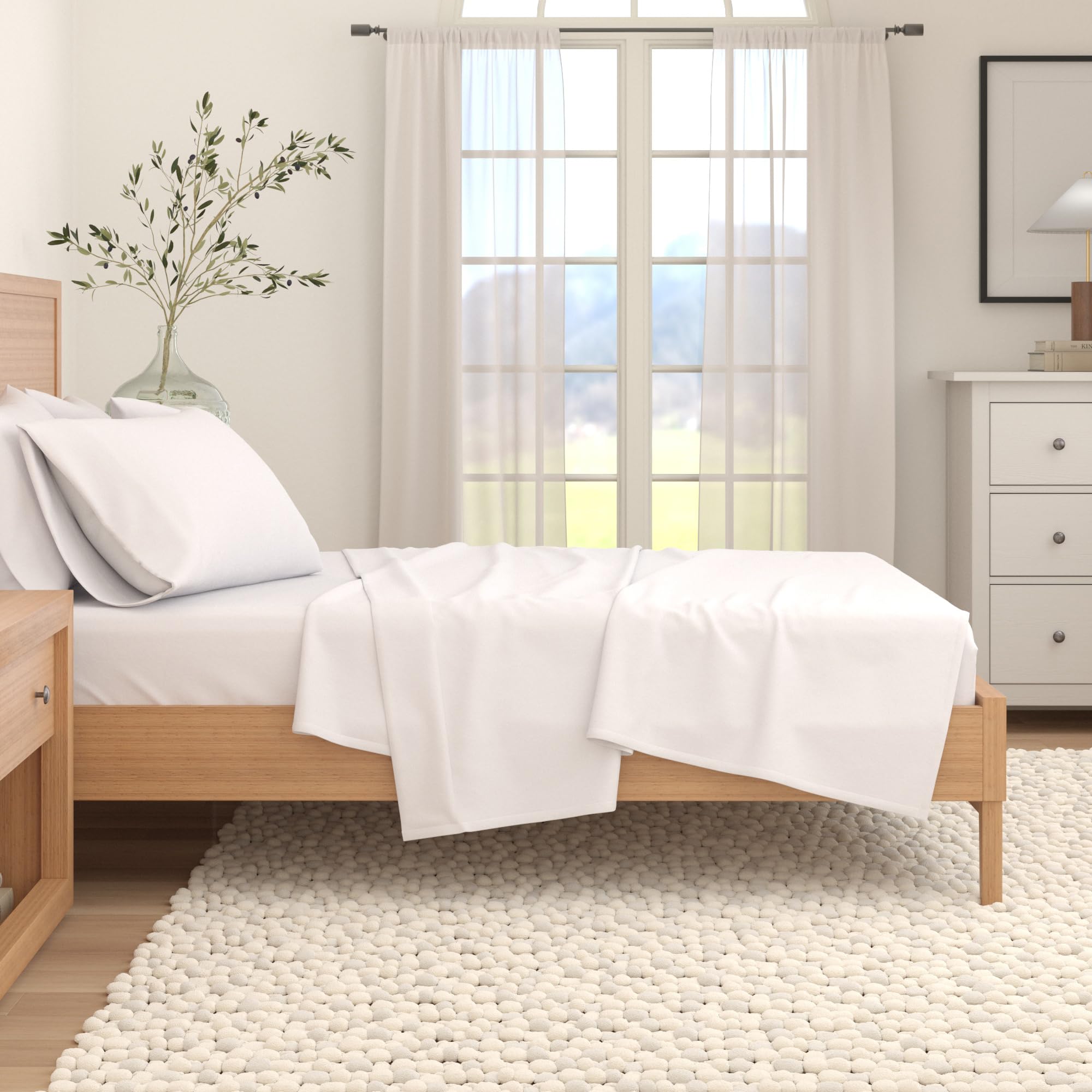 Great Bay Home Bardzo miękkie 100% bawełniane flanelowe prześcieradło zestaw ciepłych, przytulnych, lekkich, luksusowych zimowych pościeli w jednolitych kolorach kolekcja nordycka (Twin zima biała)