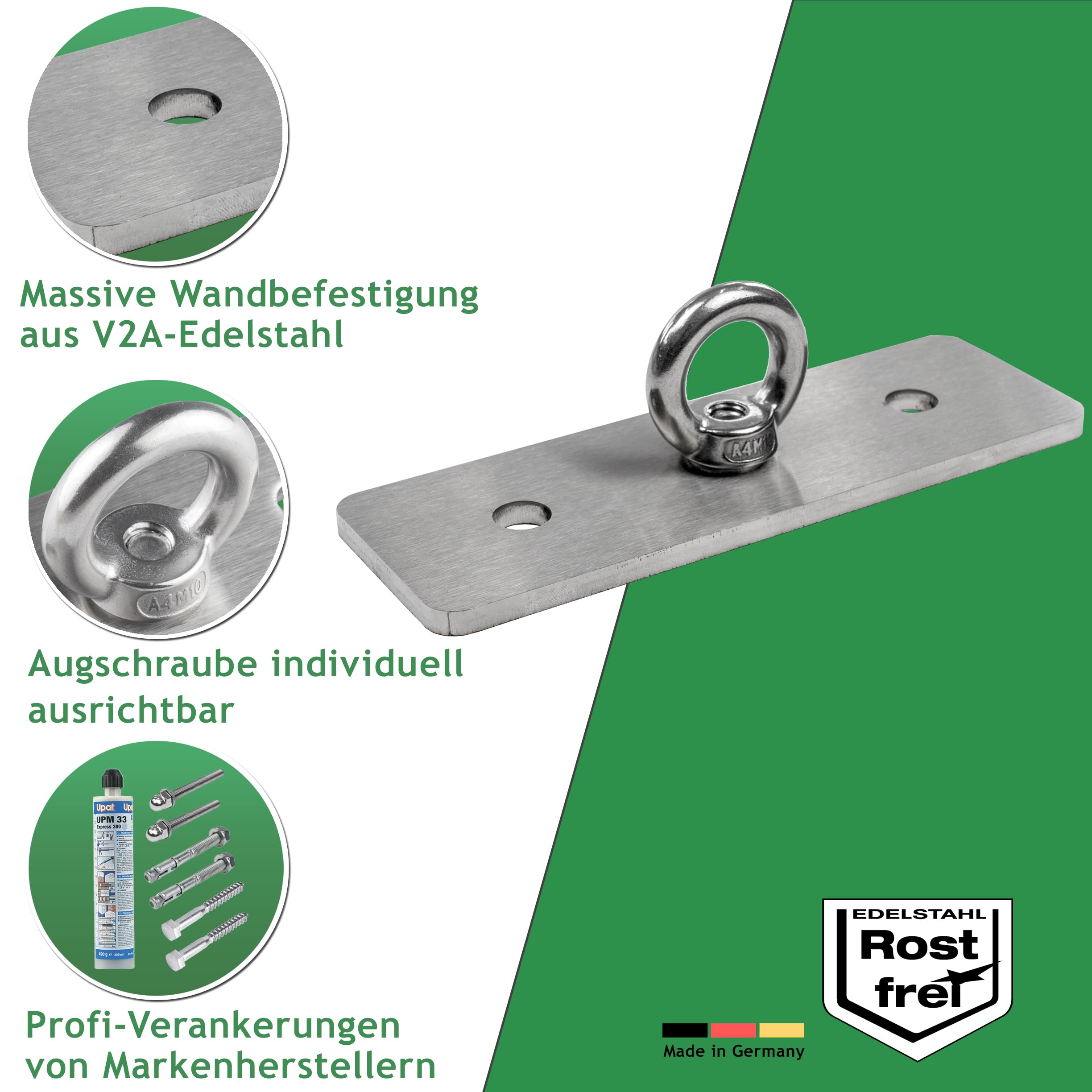 Sonnensegel Wandhalterung aus V2A Edelstahl (ohne Verankerung)