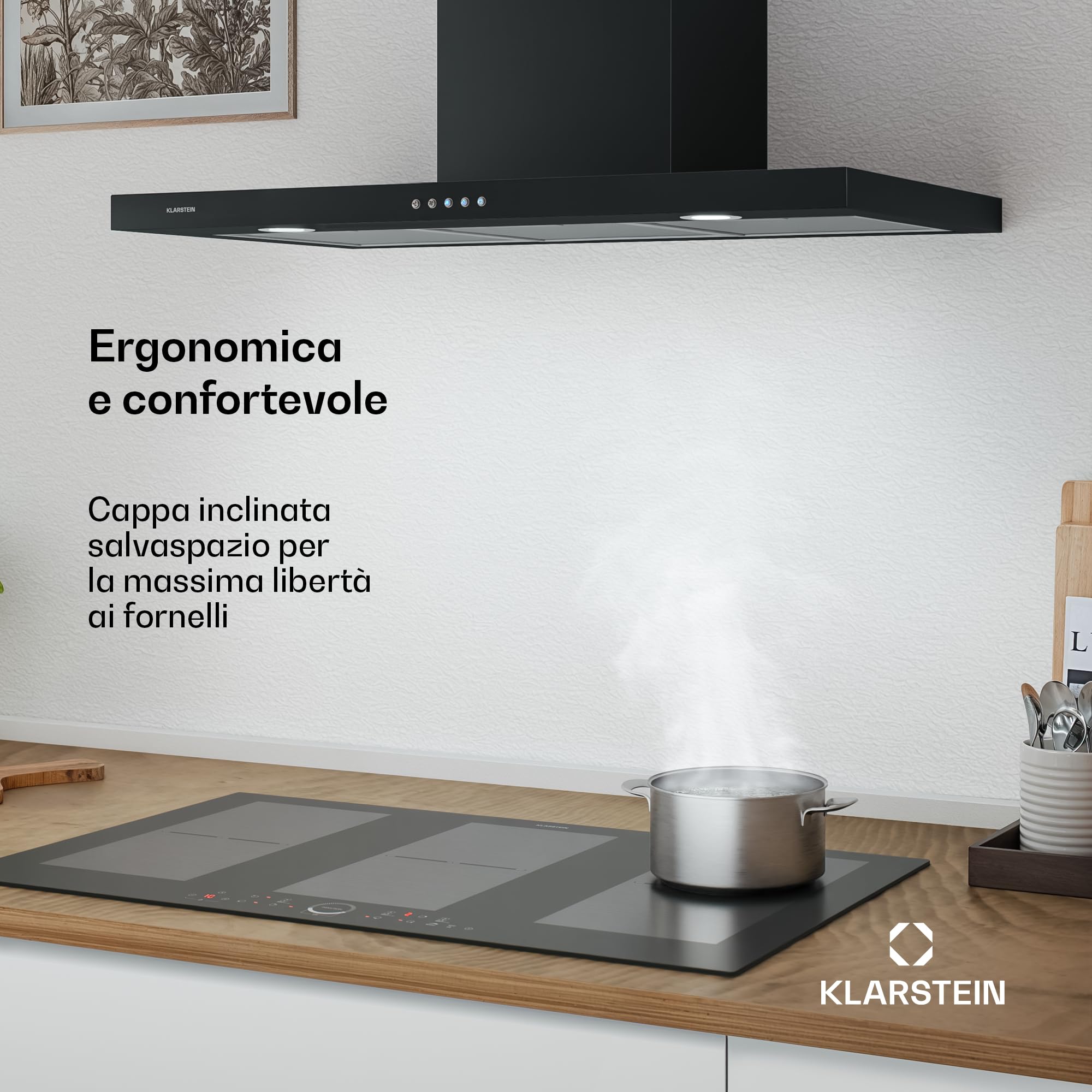 Klarstein Limelight Cappa da Cucina 90 cm - Cappa Aspirante a Parete 600 m³/h 3 Velocità LED Nero