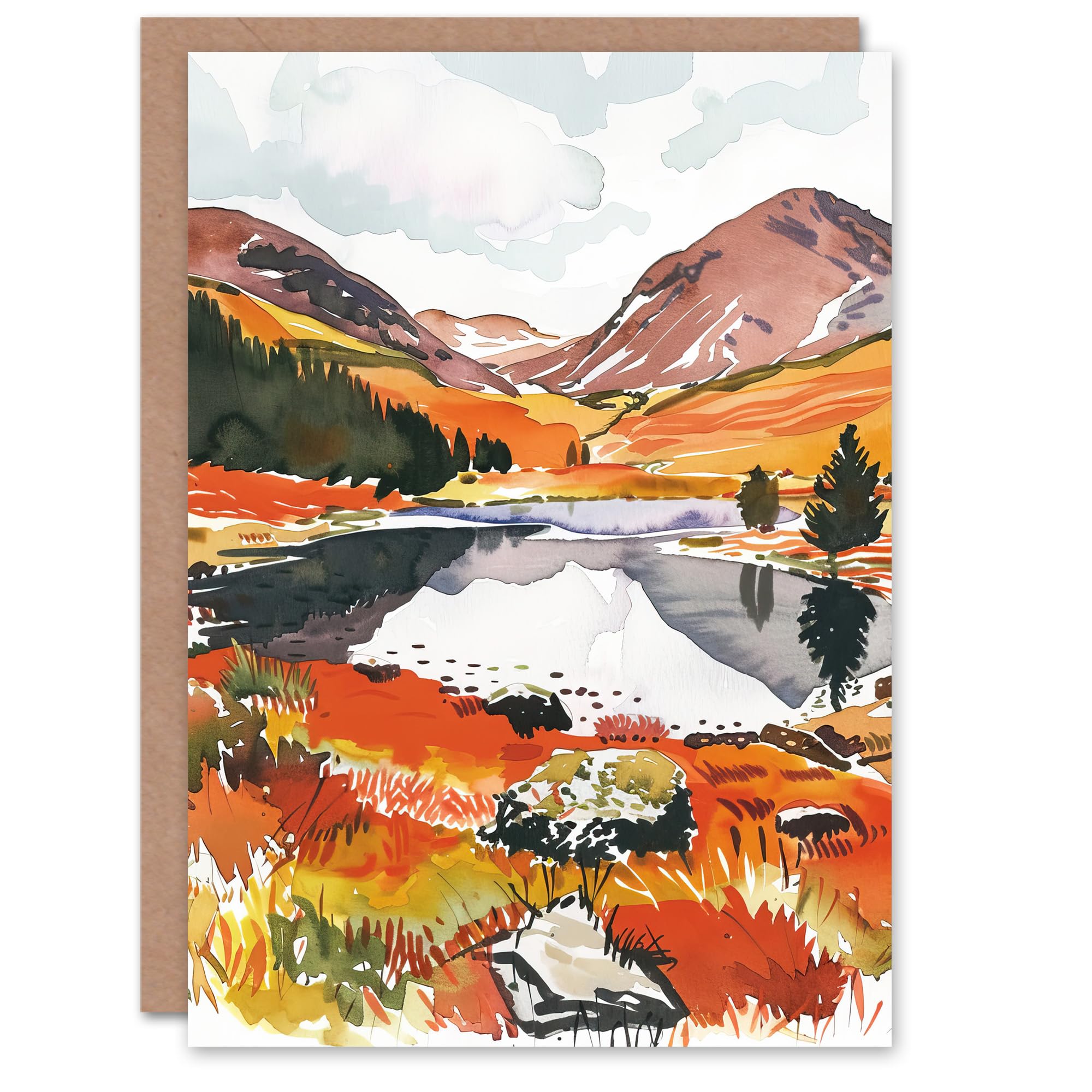 Artery8 Greeting Card Cairngorms National Park Autumn Heather Lake Blank For Him Or Her Art Birthday Card