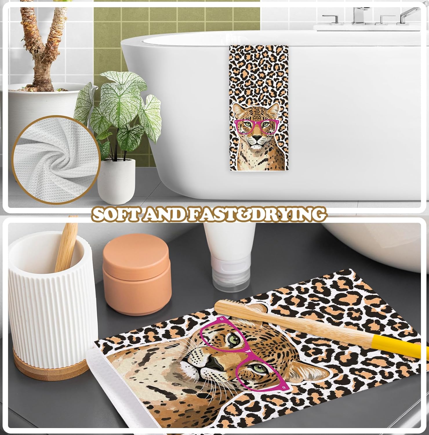 Leopard Print Tiger Kitchen Towel Decorative,Funny Tigers Gifts Dish Towels,Tiger Gifts for Women Pink Hand Towels Drying Cloth for Kitchen Bathroom Decor,16x24 Inch - Image 4