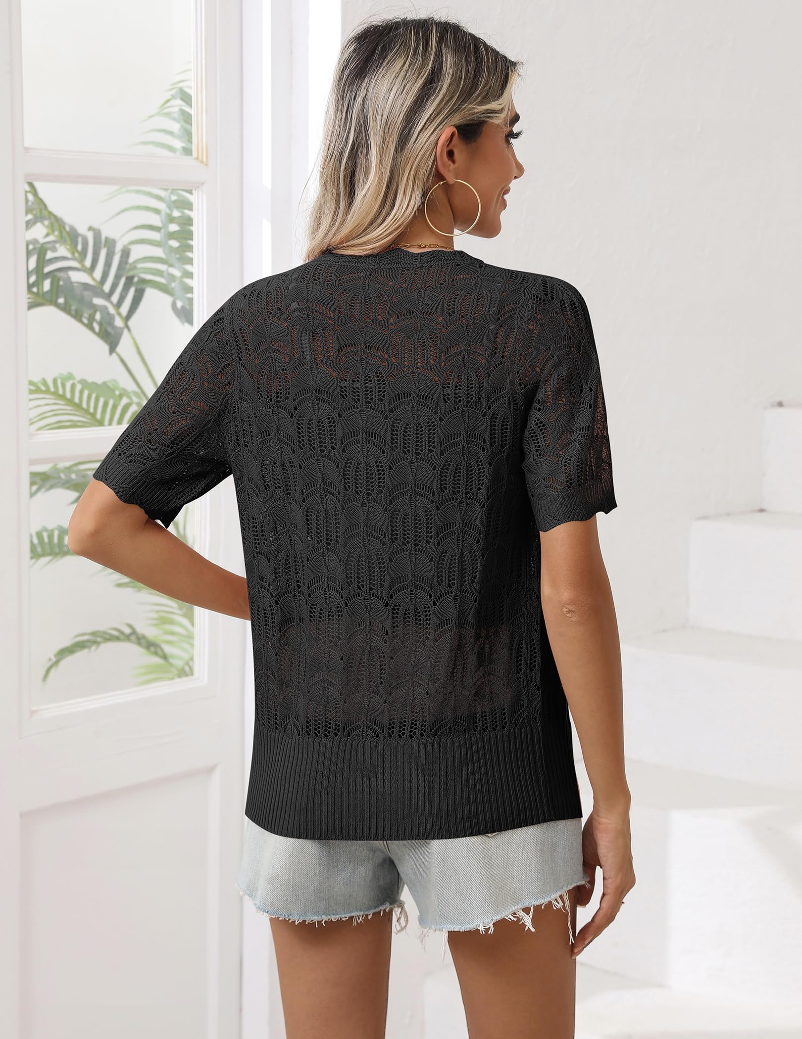 Zeagoo Cardigan estivo da donna a maniche corte, con scollo a V, con bottoni, leggero, traforato, cardigan coprispalle