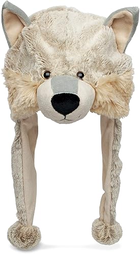Puzzled Brown Moose Plush Hat - Super Soft Warm Hat With Ear Flaps Cozy Fleece Winter Hat For Kids Teens - One Size