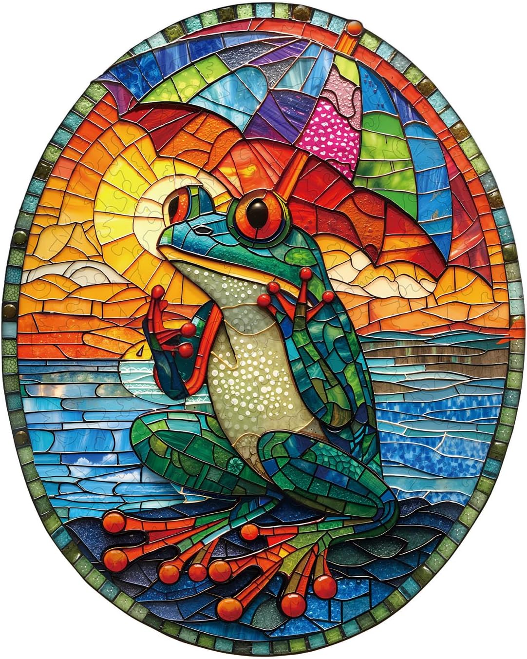 Wooden Puzzles for Adults, Stained Glass Frog Puzzle 225 Pieces