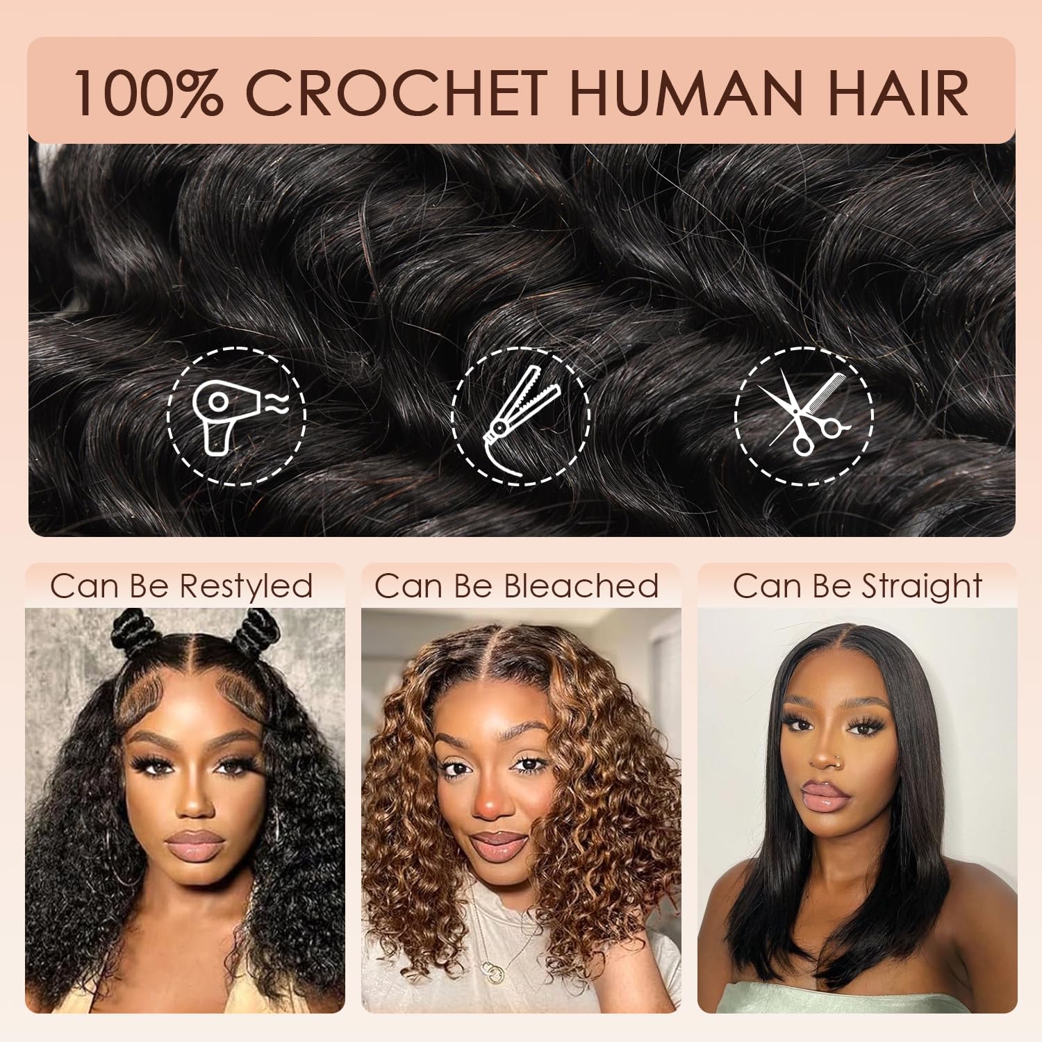 Extension di capelli umani all'uncinetto, per donne nere, con piume, all'uncinetto, ondulati, capelli umani ondulati, 40,6 cm, 150 g, pre-separati, invisibili, 40 cm, 150 g