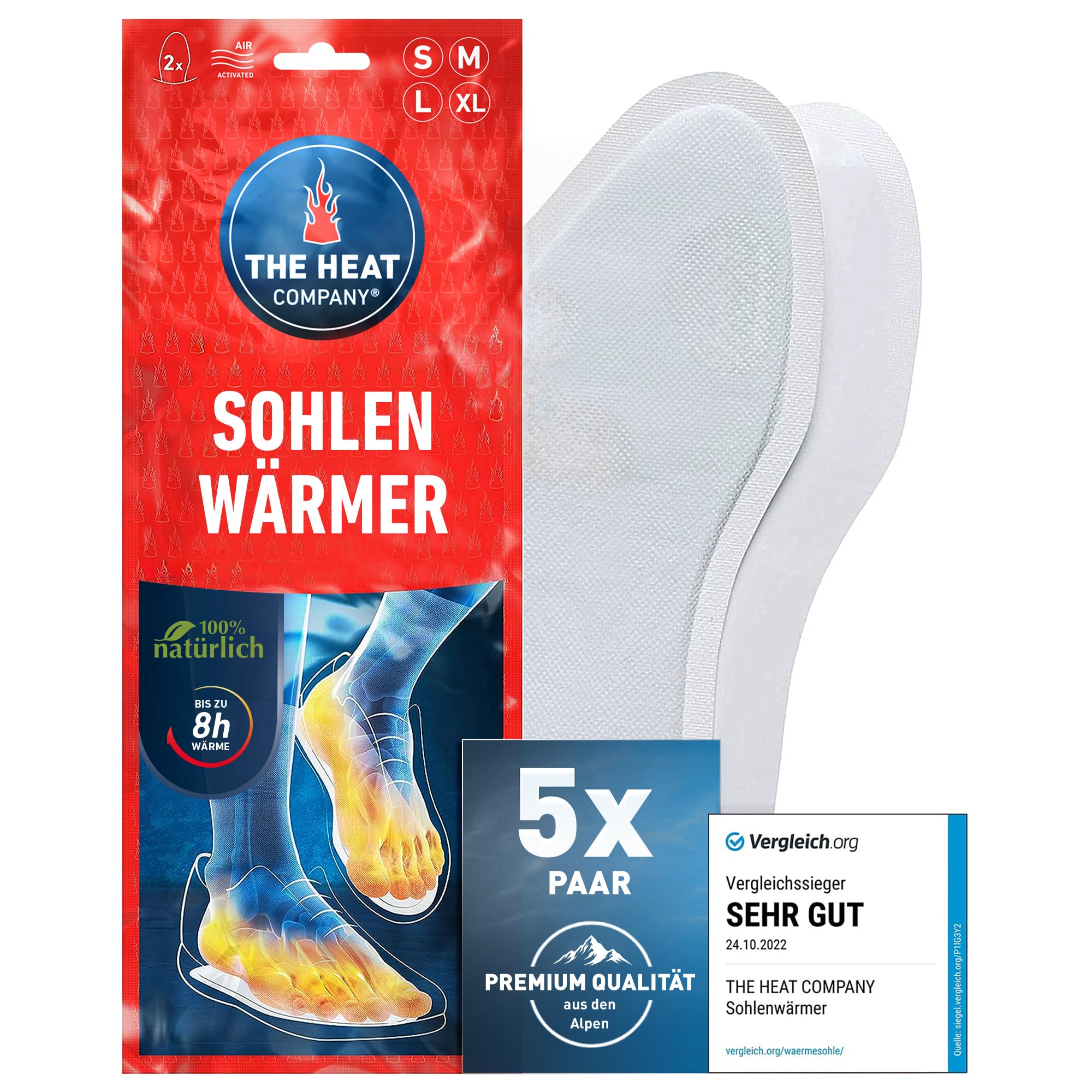 THE HEAT COMPANY Sohlenwärmer - 5, 10 oder 30 Paar - EXTRA WARM - Wärmesohlen - Fußwärmer - 8 Stunden warme Füße - sofort einsatzbereit - luftaktiviert - rein natürlich – Small, Medium, Large, X-Large