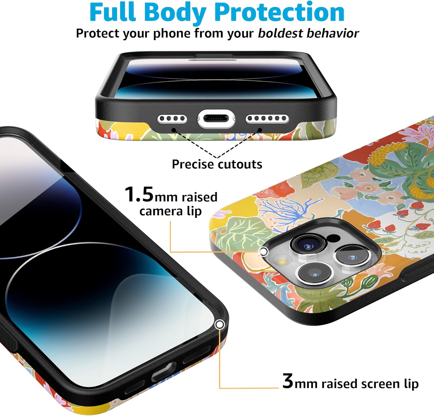 Casely iPhone 15 Pro Case | Botanical Blooms | Floral Patchwork | Bold Protective Design | Compatible with MagSafe