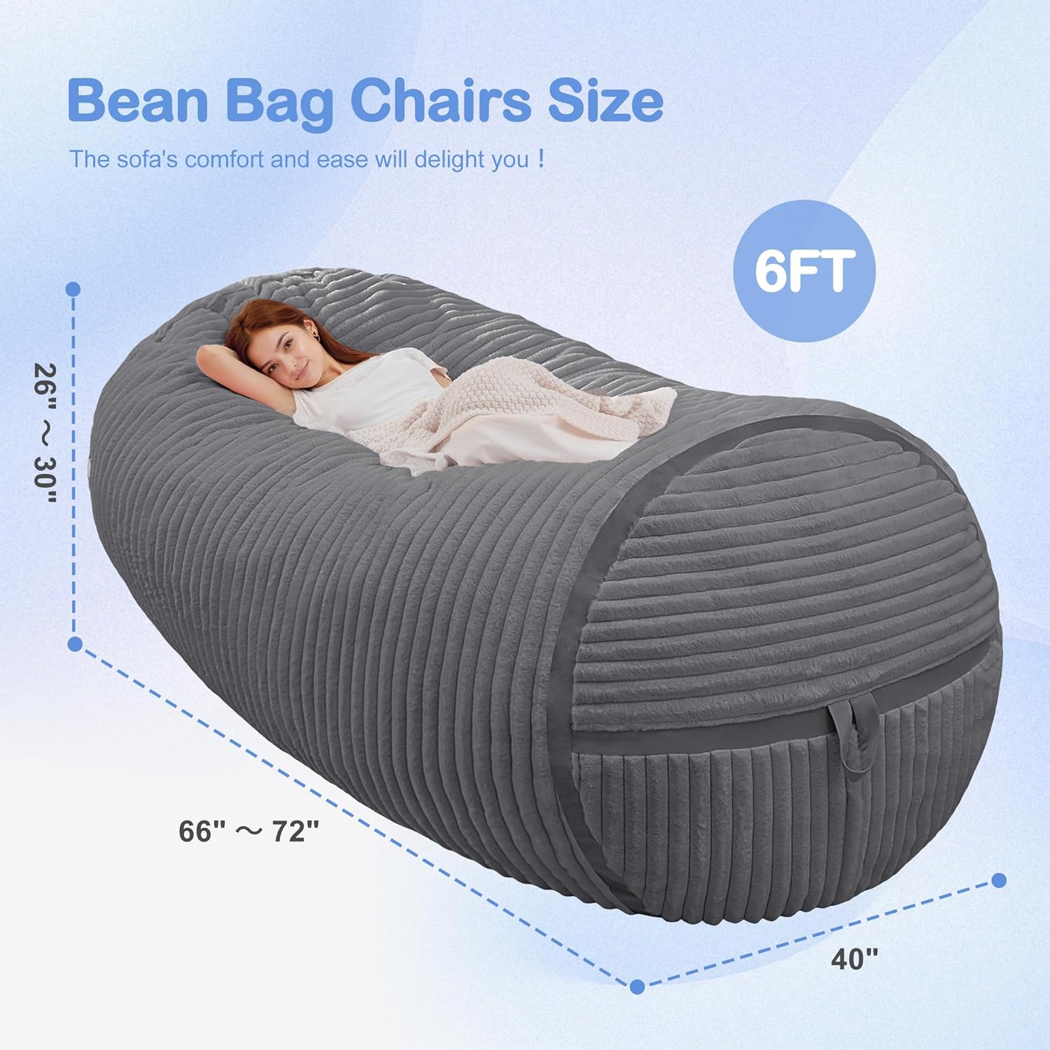 HABUTWAY Bean Bag Chair 6FT Giant Bean Bag Chairs for Adults with Memory Foam Filled,6'Beanbag Chair with Soft Faux Fur Cover,Comfy Bean Bag Bed Bean Bag Sofa Lounger for Living Room,Bedroom-DARK GREY