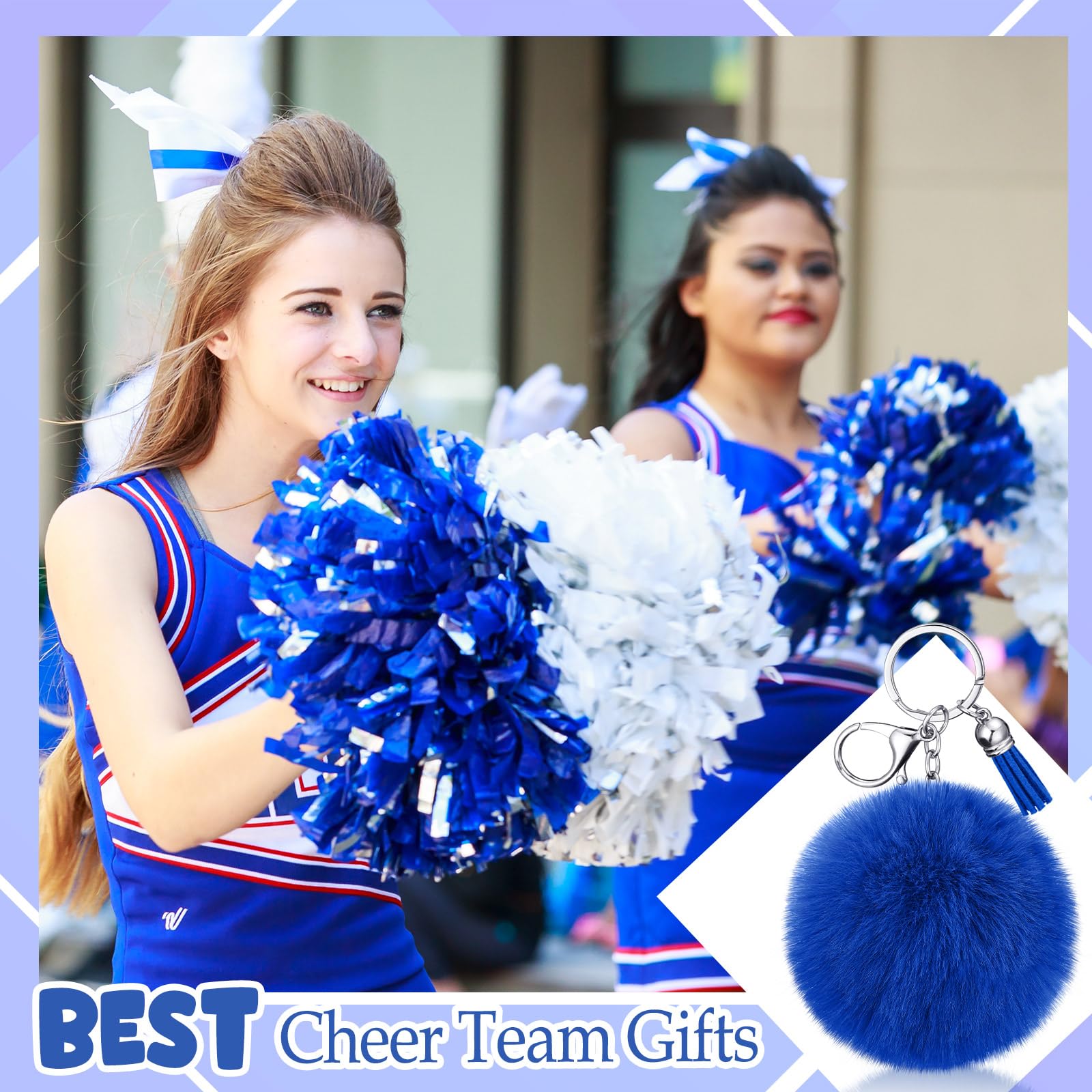 Nosiny 20 portachiavi con pompon sintetici, idea regalo per cheerleader, portachiavi con nappa, accessorio per sport di squadra, Blu, 3 inches/ 8 cm