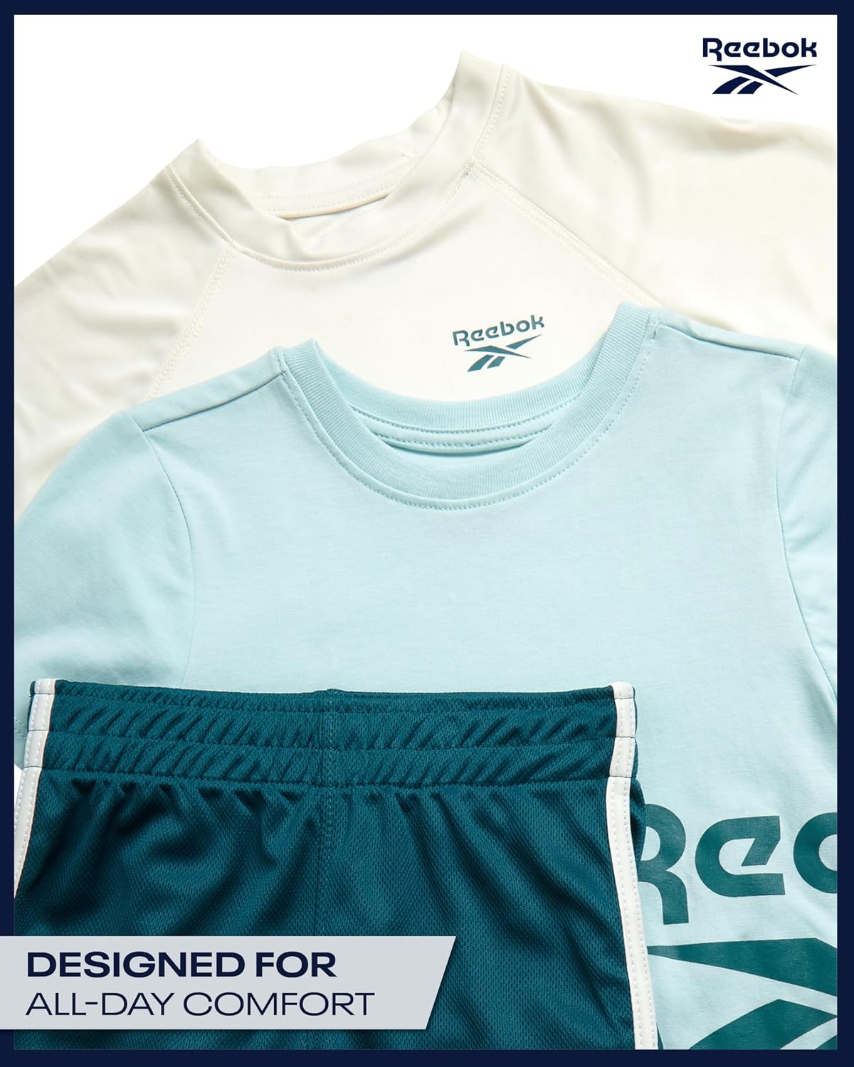 Reebok Toddler Boys Short Set - 3 Piece Summer Outfit with 2 T-Shirts & Shorts - Activewear Clothes for Toddler & Little Boys