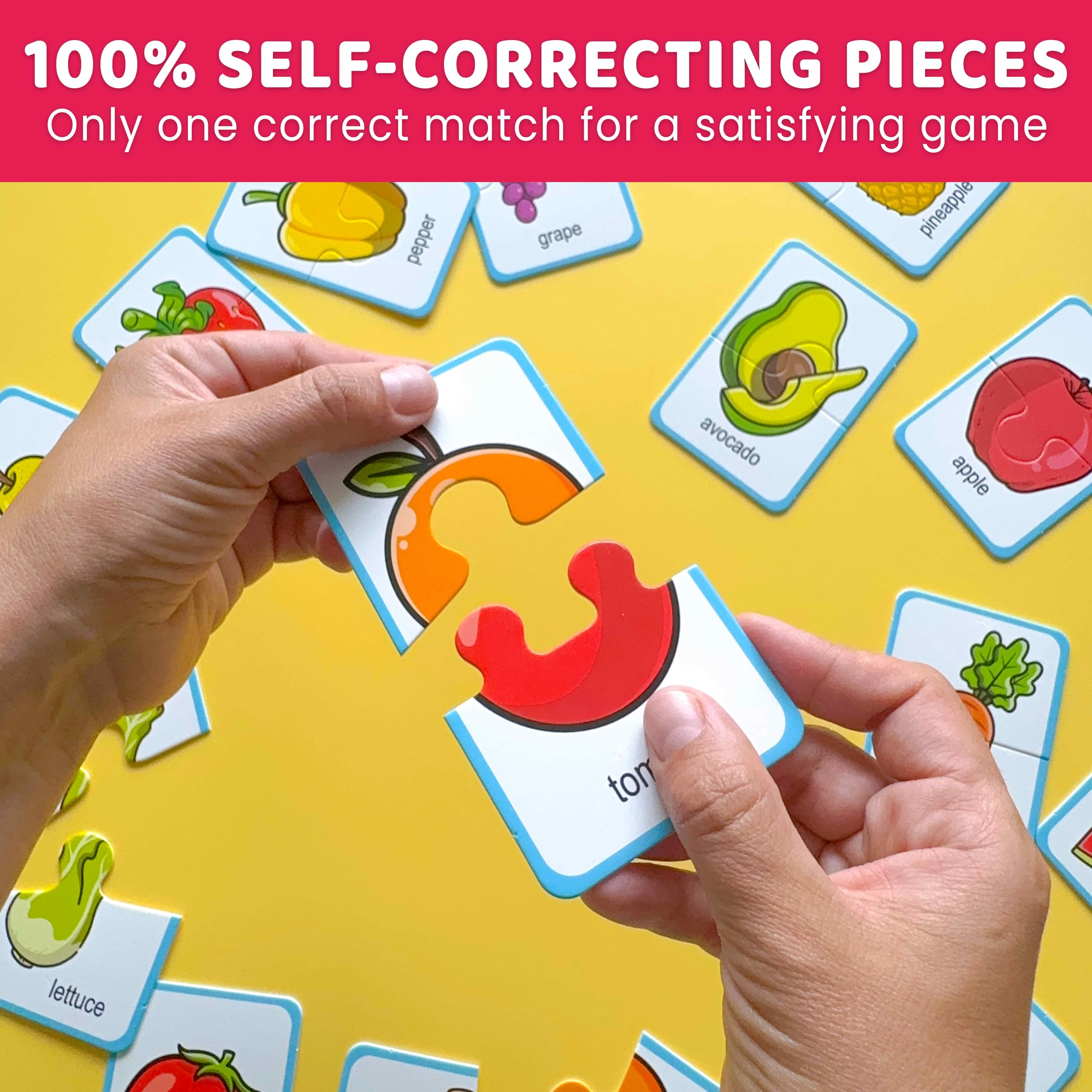 QUOKKA Toddler Puzzles Ages 2-4, 100% Self-Correcting 16 Matching works of Fruits Veggies - Image 3