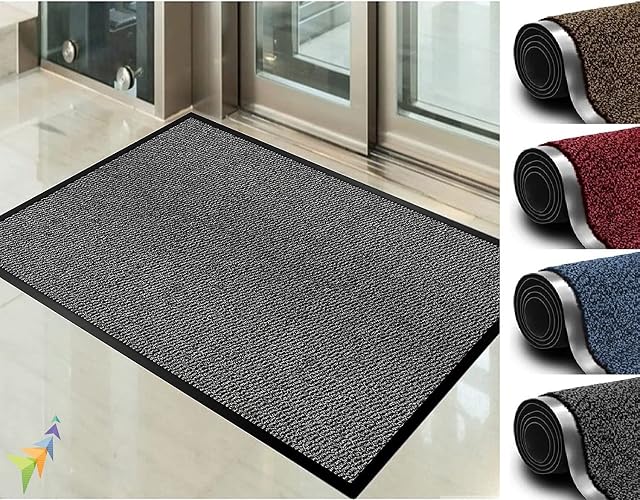 Shamz 40x60cm Grey Door Mat For Indoor & Outdoor Washable Large Kitchen Barrier Mat Heavy Duty Non-slip Rubber Back Entrance Rug Shoes Scraper Super Absorbent Front Door Mat Carpet