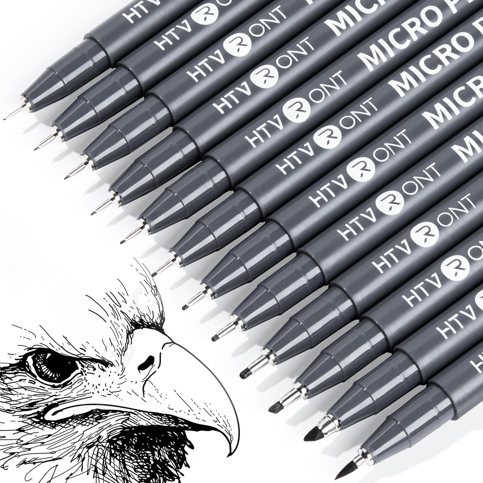 HTVRONT Micro Pens Fineliner Drawing Pens - 13 Pack Artist Pens Fine Liners Sketch Pens Set - 1HB Pencil & 12 Sizes Black Waterproof Archival Ink Pens for Artists Drawing, Anime Christmas Art Supplies