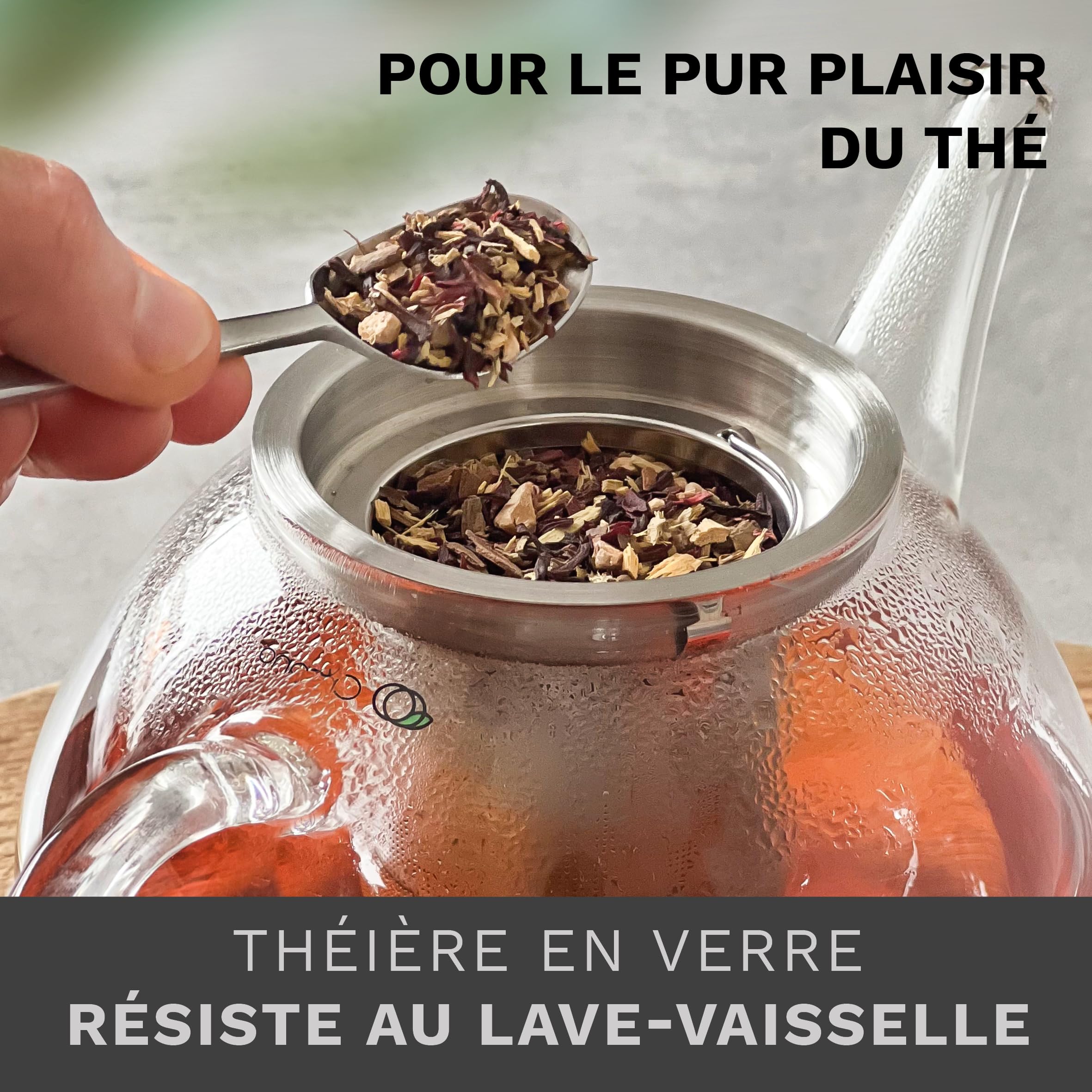 Creano Théière 1,6 l en verre anti-goutte avec filtre inox intégré et couvercle en verre – élégante et résistante à la chaleur – pour thé en vrac, thé en fleurs et tisanes