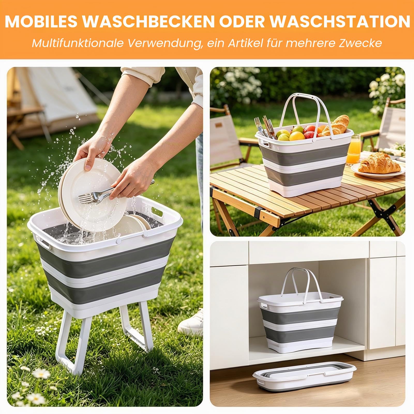 Wäschekorb Mit Klappbaren Beinen, Stehender 26L Wäschekorb, Wäschebox Faltbar Mit Faltbaren Beinen Und Griffen, Wasserdicht & Platzsparend, Für Camping, Garten & Haushalt