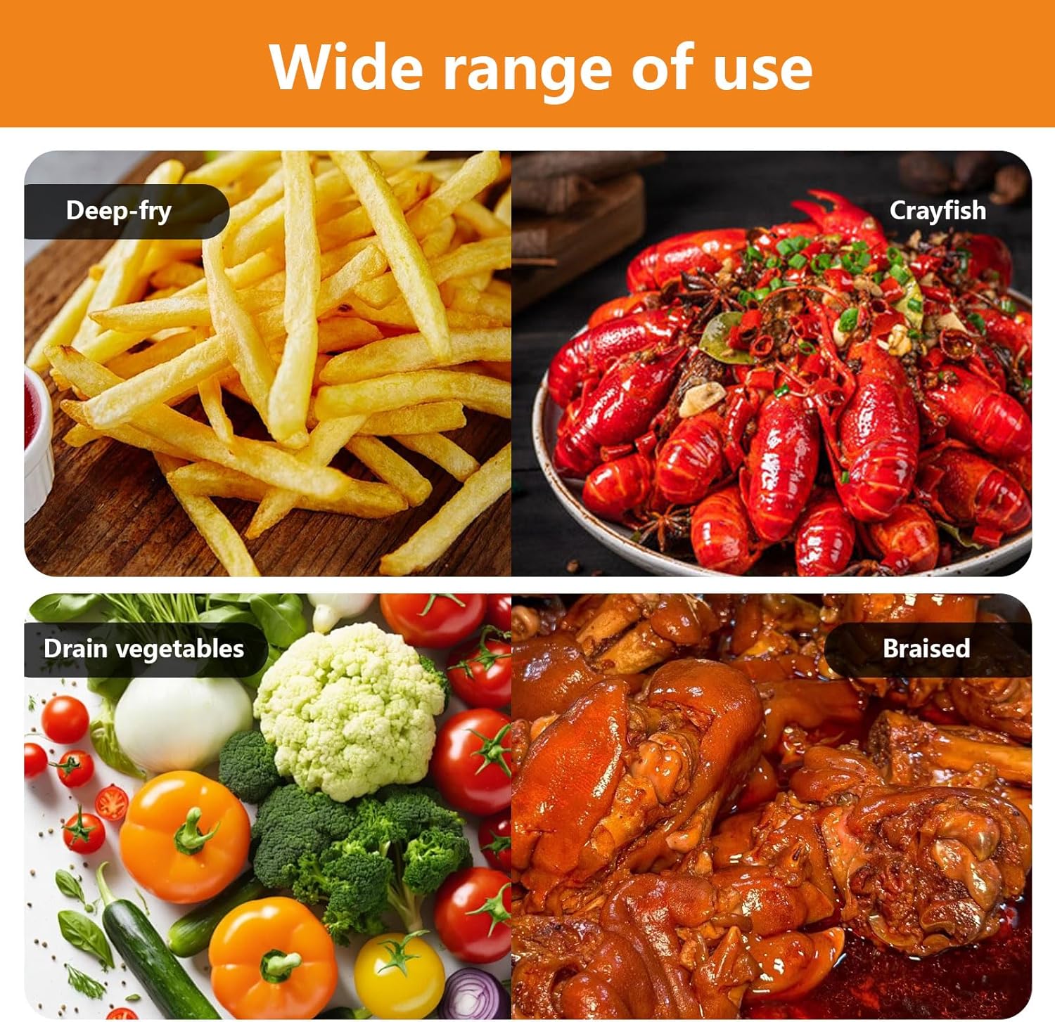 AIZYR Stainless Steel Filter Barrel Crawfish Pot Baske, Mesh Strainer Frying Bucket Fryer Pot Baske Stock Pot Insert Steam Basket for Seafood Turkey,43cm*29cm