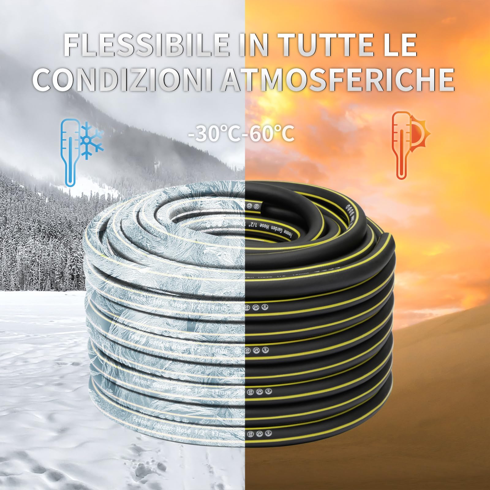 Fevone Tuyau arrosage 30m Tuyaux d'arrosage 13mm(1/2 Zoll) 4 couches 25 Bar Robuste et durable Portable Outdoor Compressor Tuyau d'arrosage Flexible Robuste Gurable Anti-courbure Noir/jaune