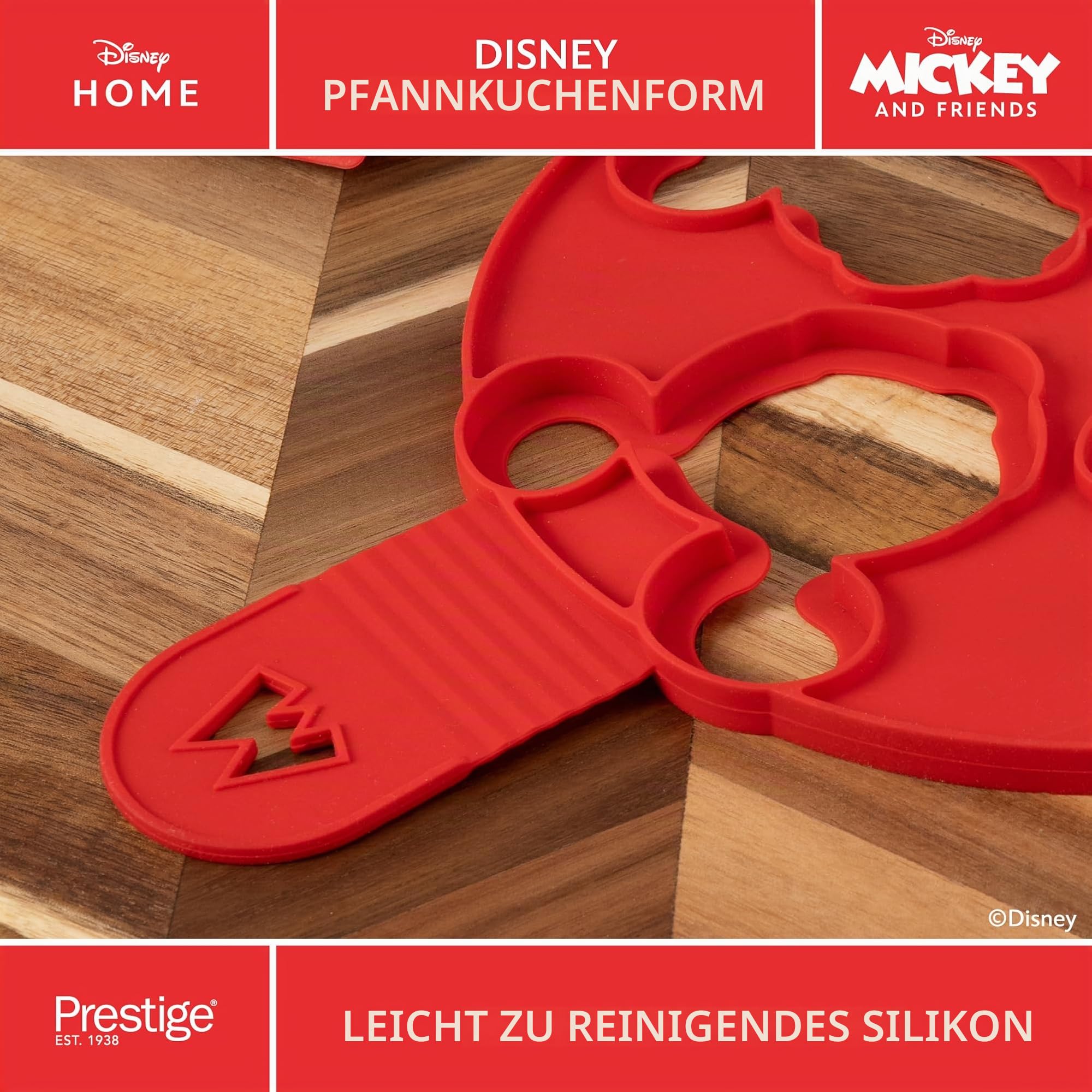 PRESTIGE Disney Silikon Pfannkuchen Form: große rote Pfannkuchenform mit Mickey & Minnie