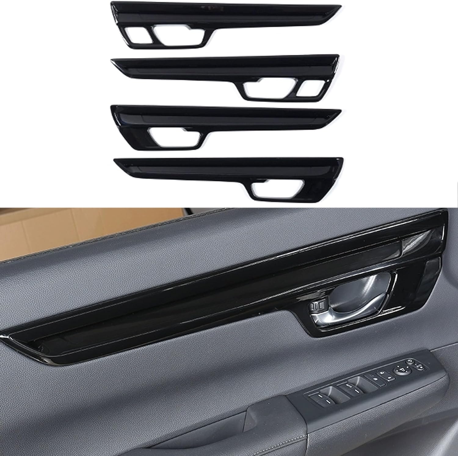 Door Panel Protectors Interior for Honda CR-V 2023 2024 2025 EX-L Sport Touring Hybrid Interior Door Handle Cup Decals ABS Bright Black (Version Without Seat Memory Function)​