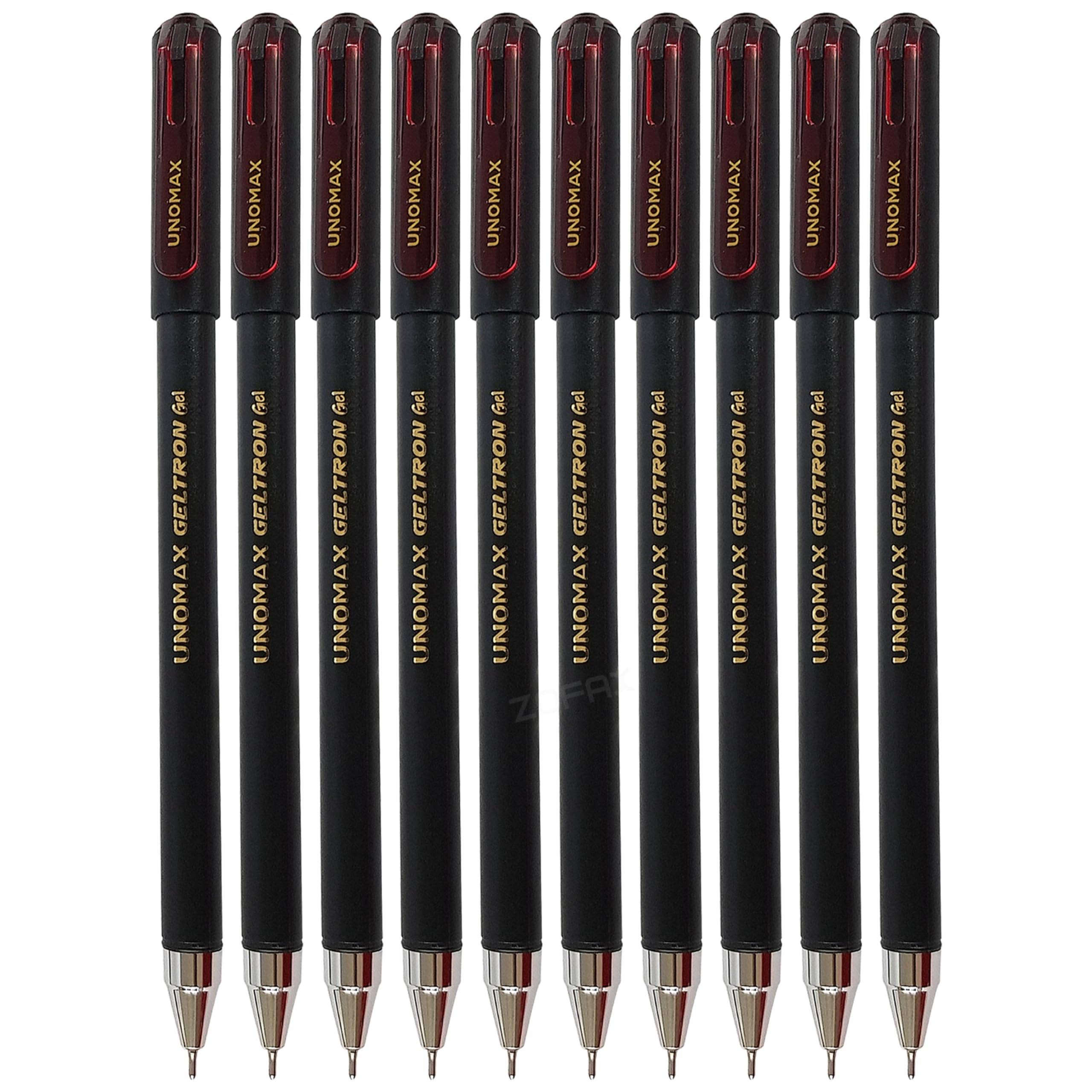 GELTRON Gel Pens, RED, Fine Point (0.7mm), Pack of 10, Smooth Gel Pens, Quick Dry, Waterproof Ink, Perfect for School Office Home Use, iZOFAX Black Ball Pen