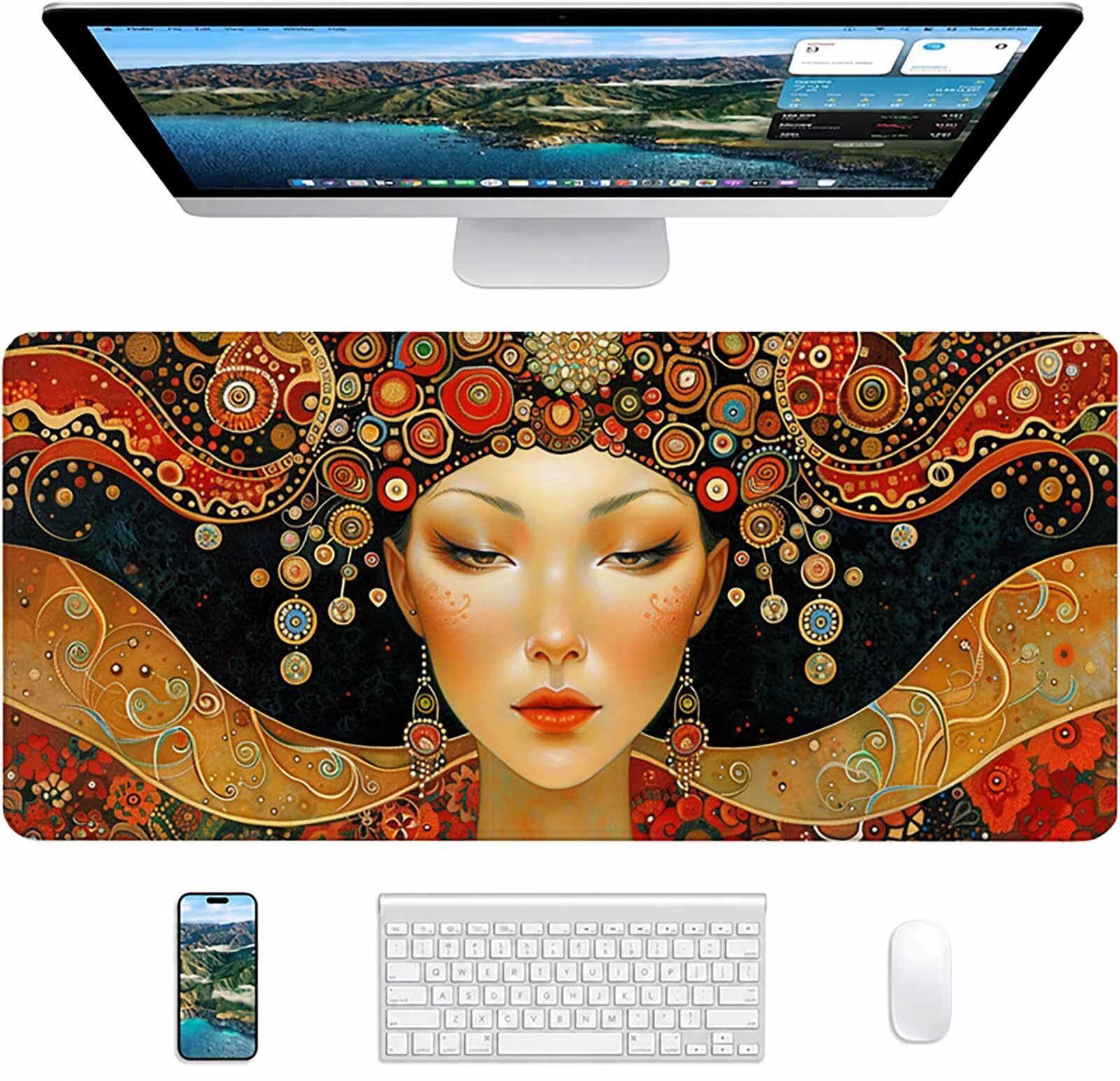Abstrakt Mousepad, KöNigin Mauspad XXL 1600x800x3mm, Schreibtischunterlage mit Vernähte Kanten, Mauspad Gaming Verbessert Präzision und Geschwindigkei, Schreibtisch Zubehör und PC Zubehör 0-4925