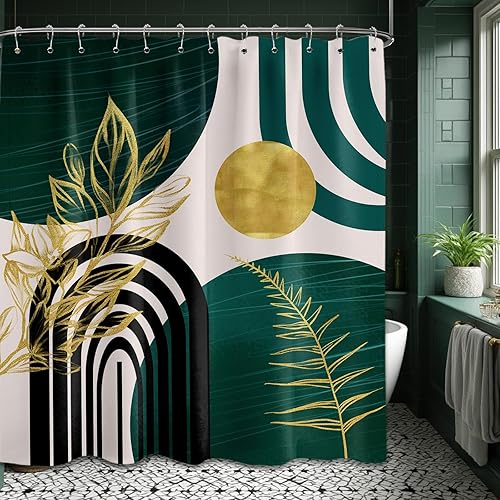 Miniatura 74 de Cortina de ducha moderna de mediados de siglo en blanco y negro, cortinas de ducha para hombre, juego de decoración de baño para hombres, patrón