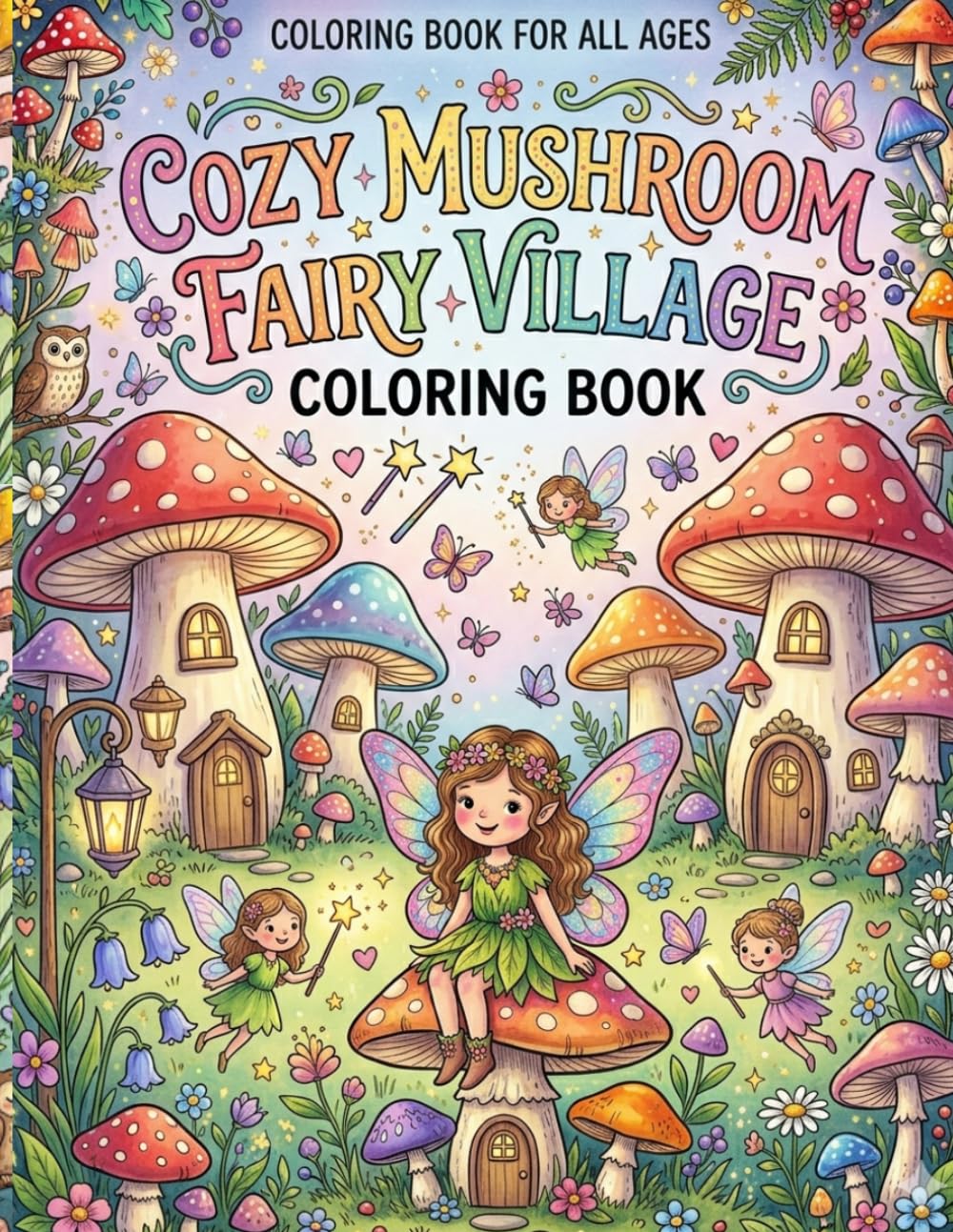 Cozy Mushroom Fairy Village Coloring Book for Kids: Sweet Fairy Cottages, Woodland Magic, and Relaxing Cute Scenes