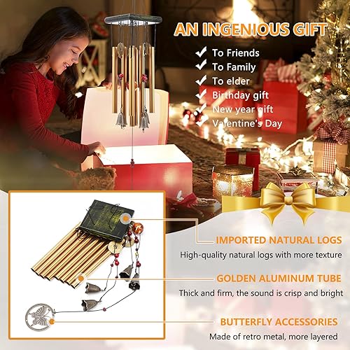 Miniatura 5 de BWINKA Chino tradicional retro 8 tubos 5 campanas bronce patio jardín vida al aire libre campanas de viento 23.6 in