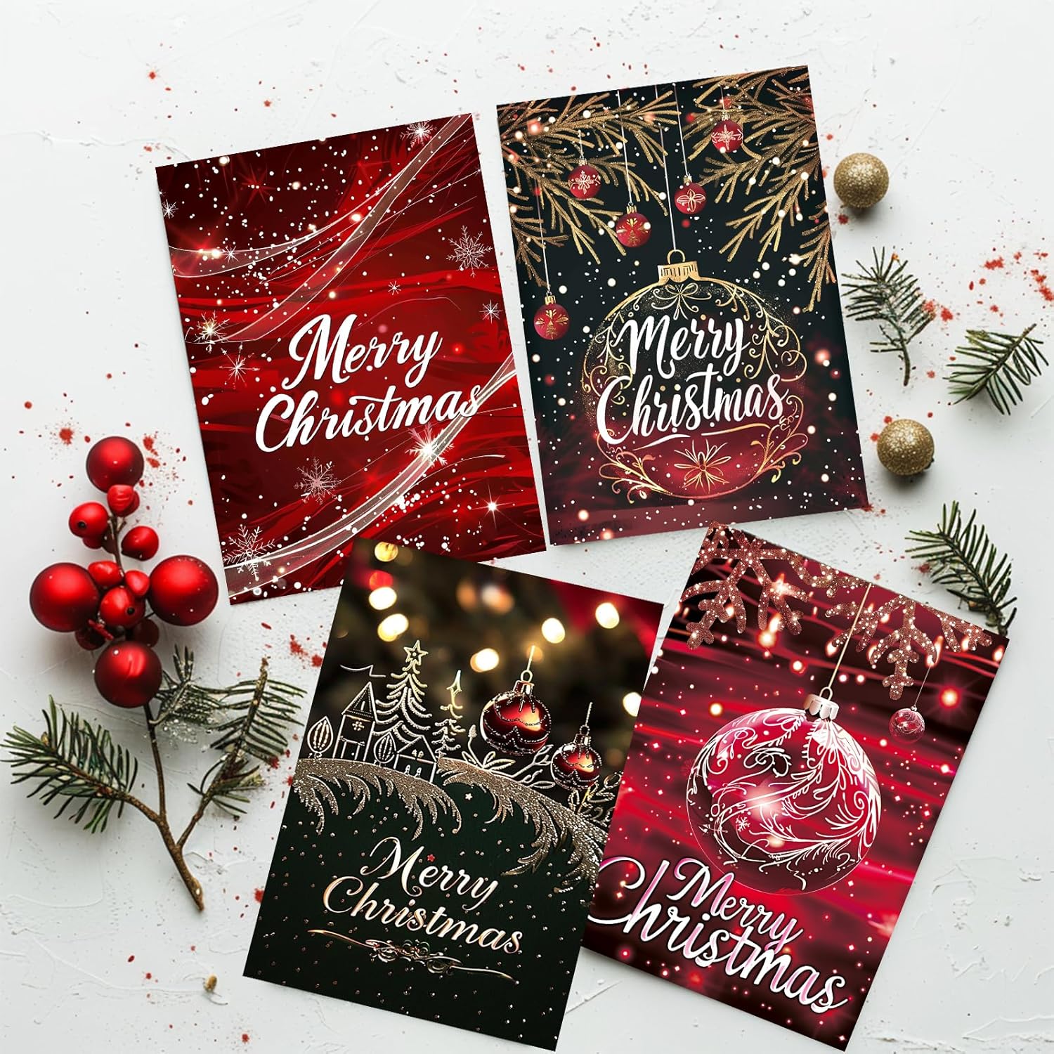 24Pack Christmas Greeting Cards with Envelopes & Stickers, Funny Christmas Cards Bulk, 5x7in Assorted Holiday Cards, Holiday Party Favors for Loved Ones, Friends and Family, 4 Designs - A Christmas cards-4Style-A