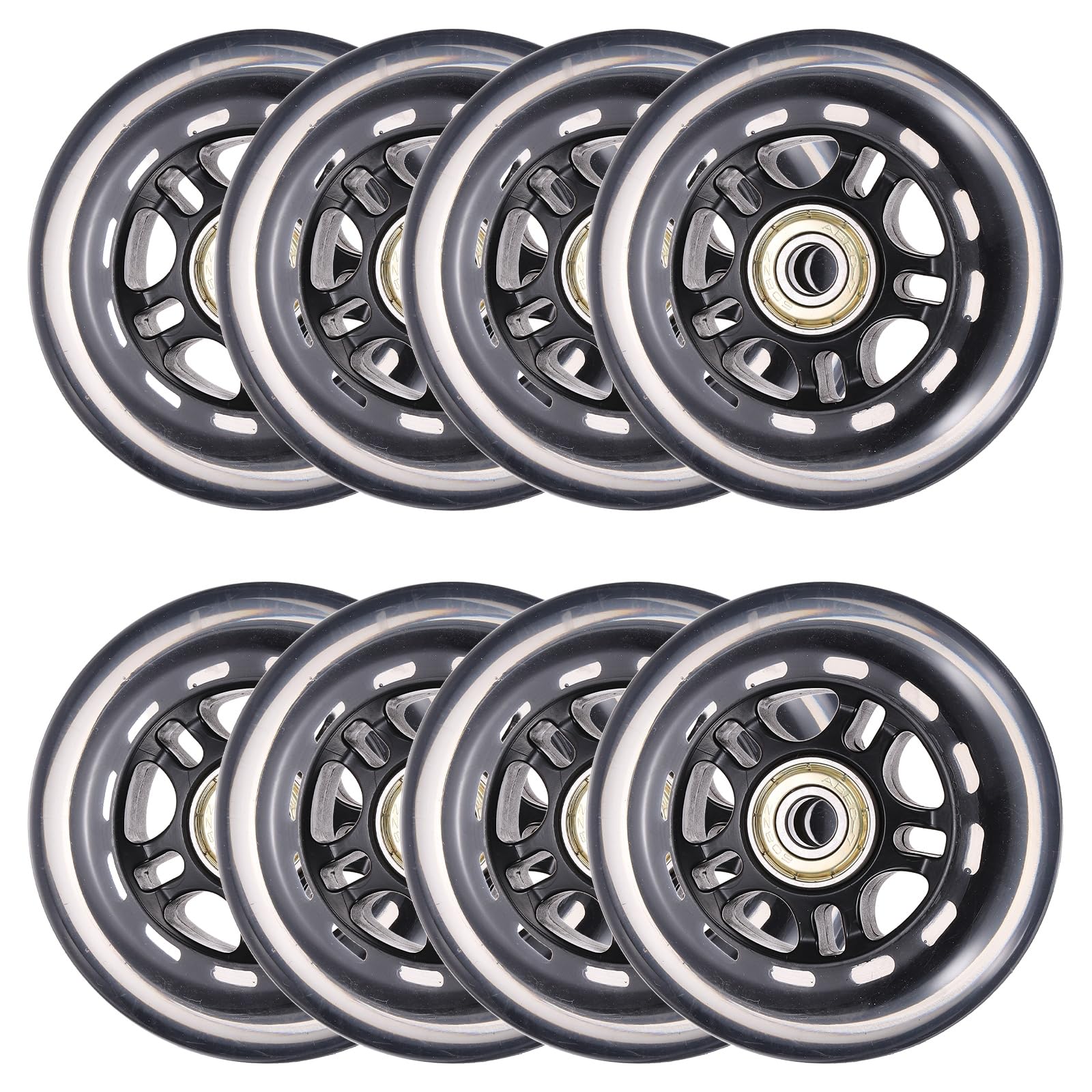 YELARXI Inline Skate Wheels with Bearings, Outdoor & Indoor Roller Skate Wheel Inline Skate Replacement (80mm, 8Pack, Black Transparent) for Scooter