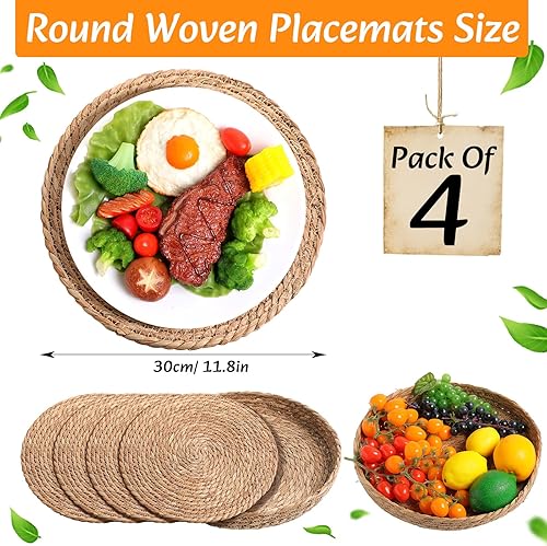 Miniatura 2 de Juego de manteles individuales bohemios 46 de tejido redondo, estilo macramé, costuras bicolor, camino de mesa largo, estilo granja, rústico,