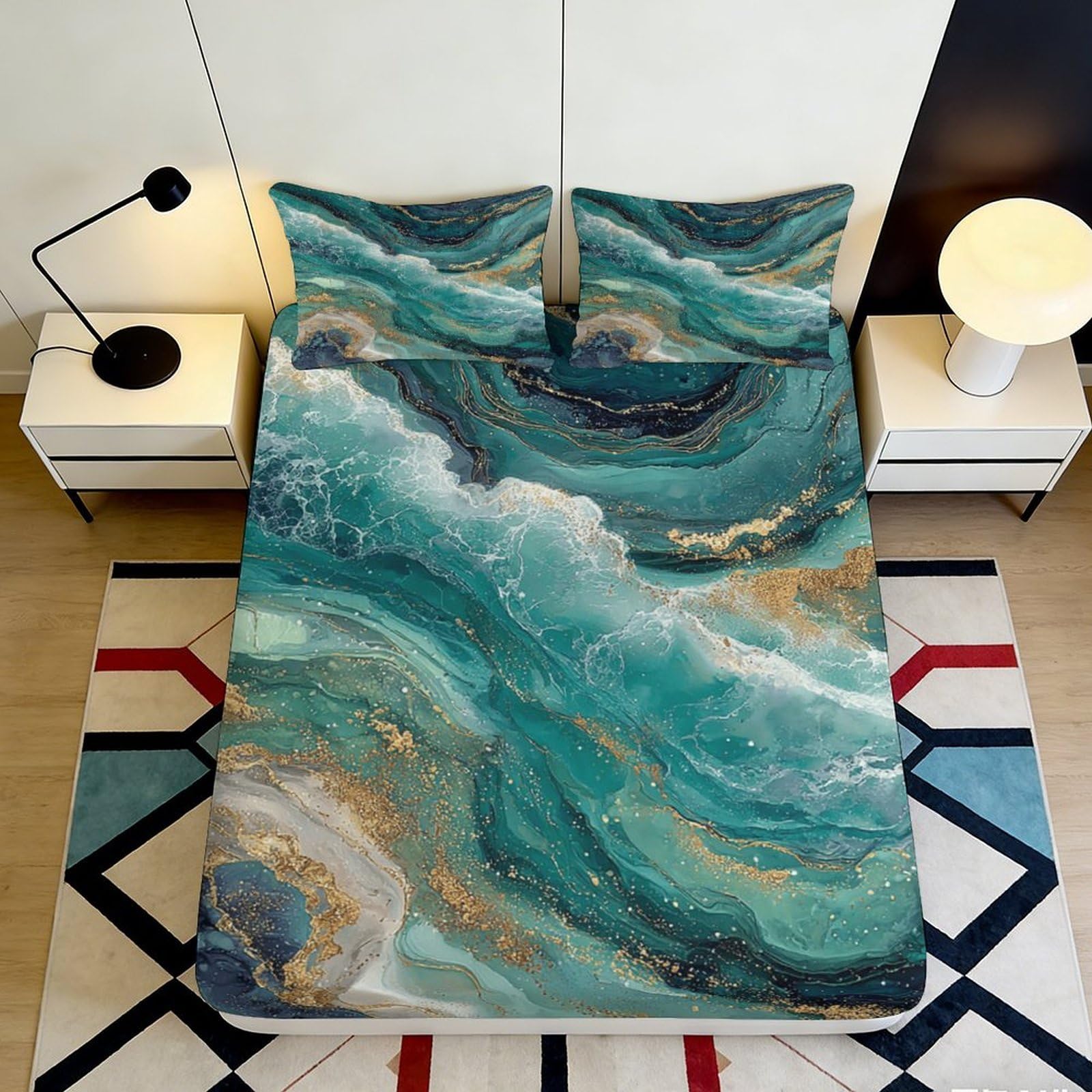 Jqzkxnhpbr Style-6 3D Printed Ocean Marble Fitted Sheet Microfiber Soft Bed Cover For Bedroom Dorm Artistic Mattress Decor 90X200x25cm