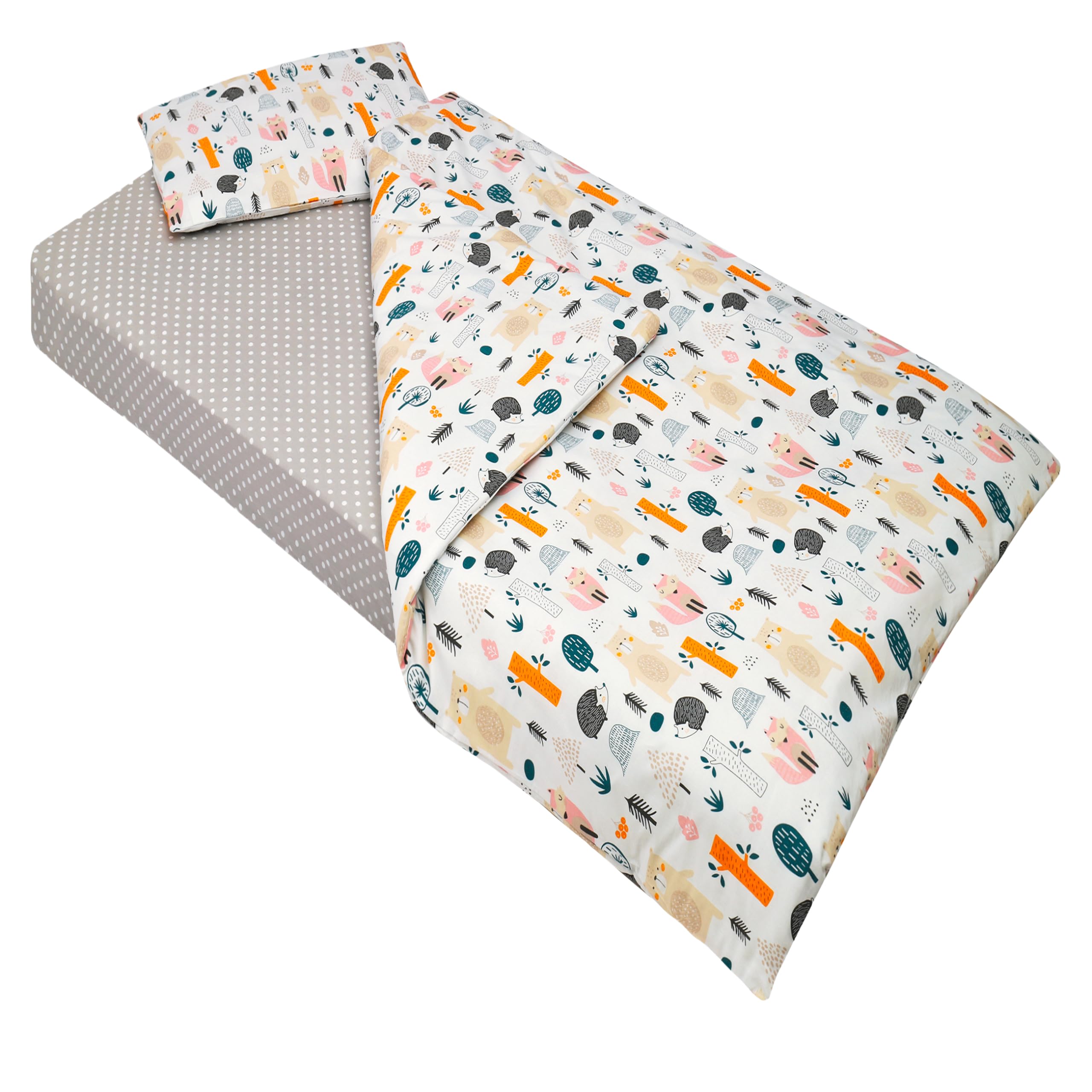 Parure 5 Pièces Lovely Hippo Animaux Bleus 80x160 Cm – Drap Housse, Housse Couette 120x170, Taie 40x60 + Couette & Oreiller Inclus