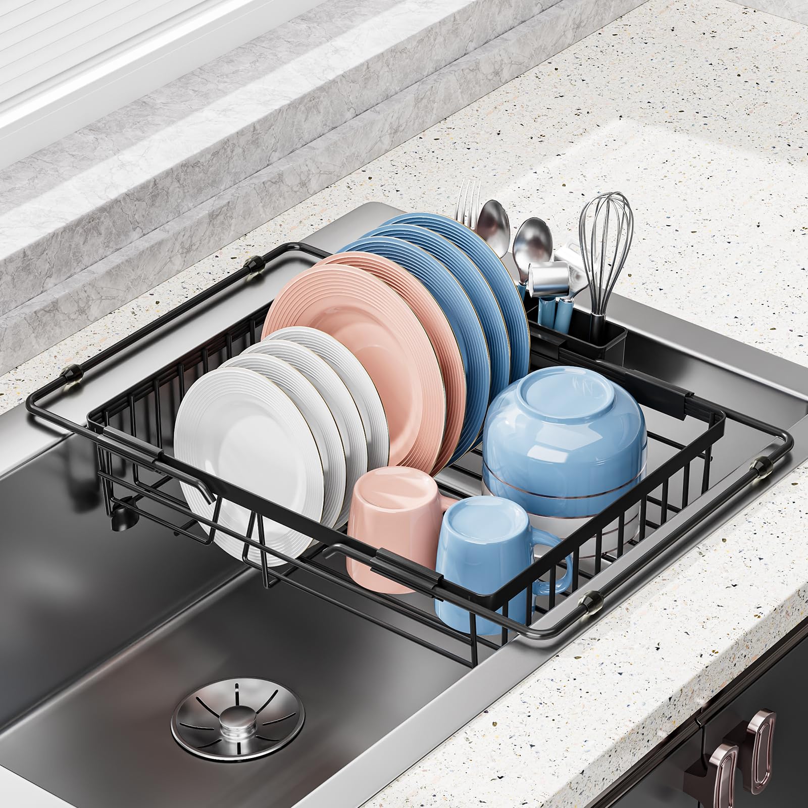 Photo 1 of Expandable in Sink Dish Drying Rack - Adjustable Capacity Over The Sink Dish Drainer Drying Rack with Utensil Holder for Kitchen Counter, Drying Rack for Small Space,14.37“-21.06”L x 11.81“W x 3.74”D