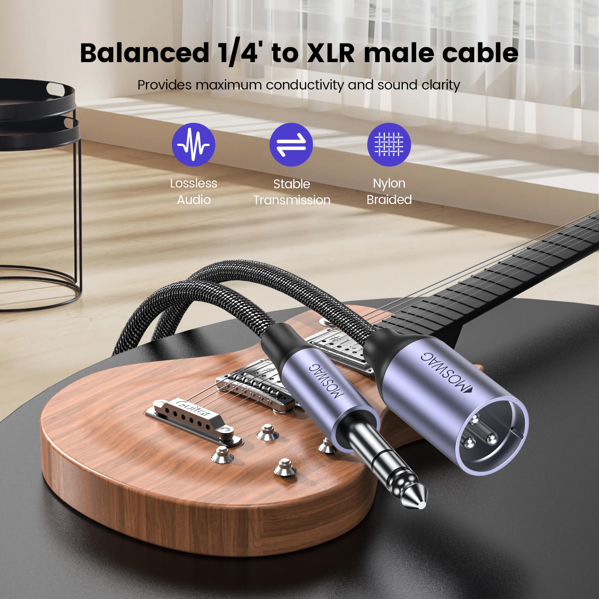MOSWAG 6.35mm Male to XLR Male Stereo Audio Cable, 1/4 to Microphone XLR 3 PIN Braid Cord Compatible to Amplifiers - Image 3