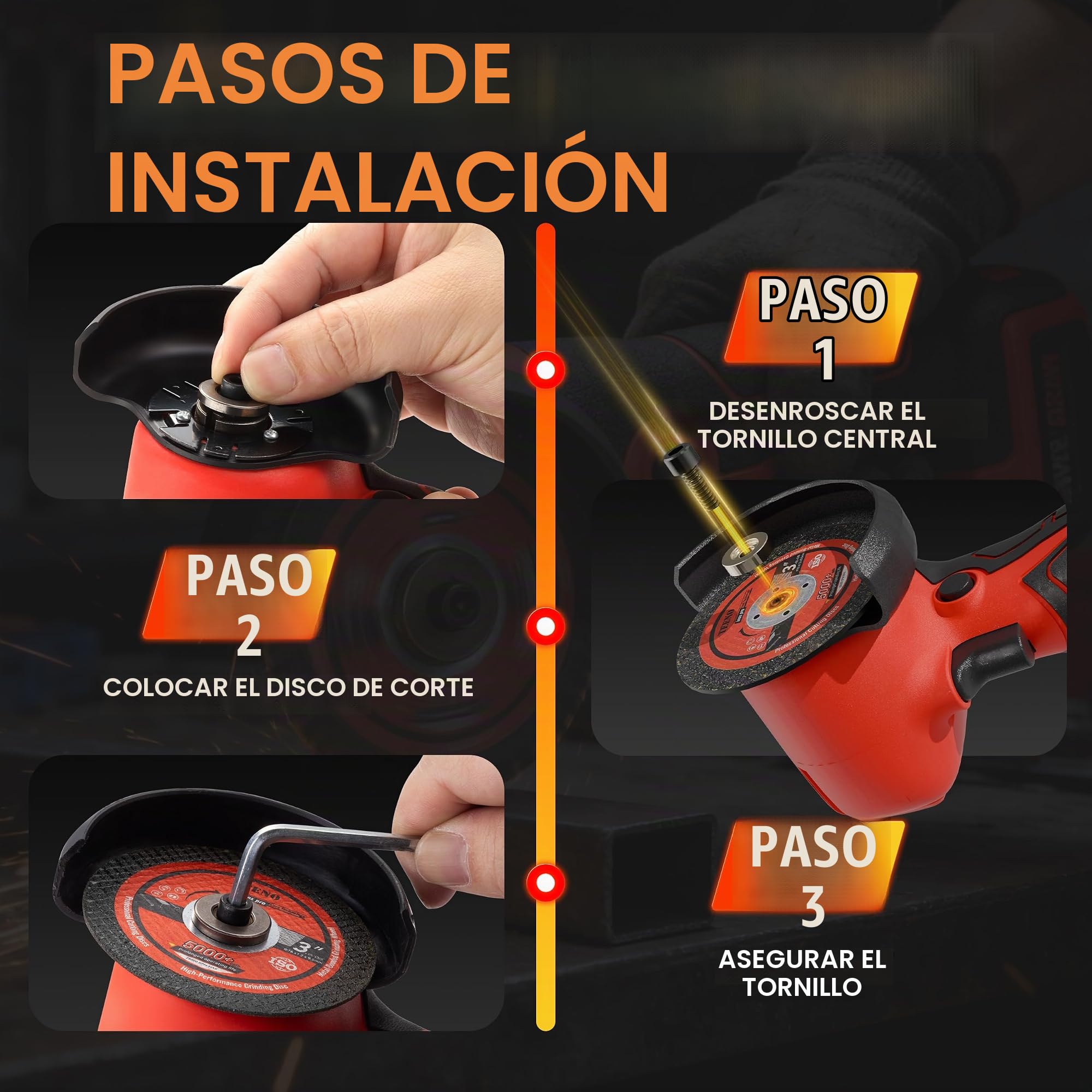 TEENO Amoladora angular inalámbrica de 76 mm, 19 500 rpm, 16,8 V, con 2 baterías de 2000 mAh, mini amoladora profesional + 6 discos de corte, caja de plástico para almacenamiento