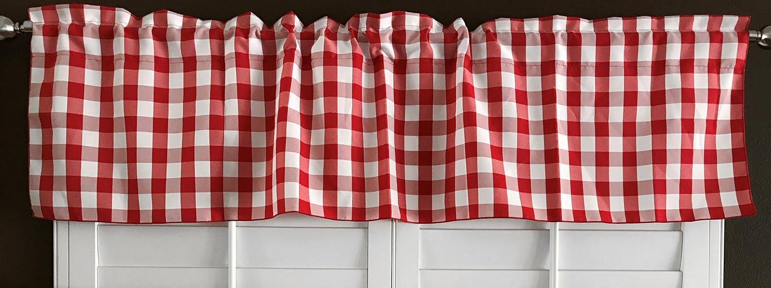 lovemyfabric 100% Polyester Gingham Checkered Plaid Design Kitchen Curtain Valance Window Treatment (Black)