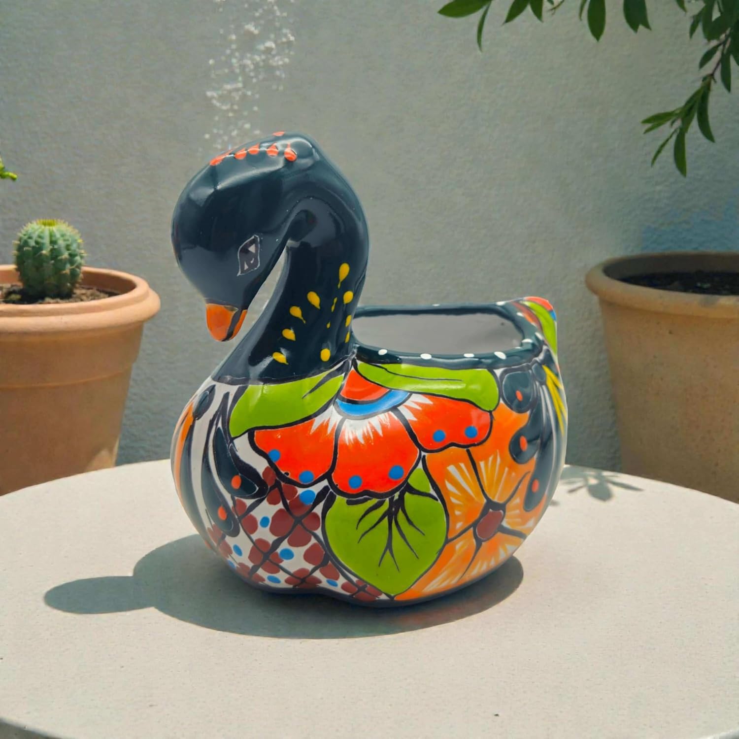 Talavera Swan Planter | Colorful Hand-Painted Mexican Pottery