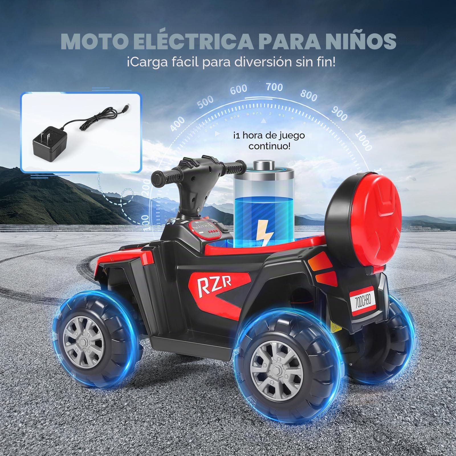 Coche Eléctrico para Niños,Cuatrimoto eléctrica de 12 V para niños con Puerto USB, Motocicleta Infantil con Reproductor de música MP3 y Faros Delanteros, vehículo Infantil (Rojo)