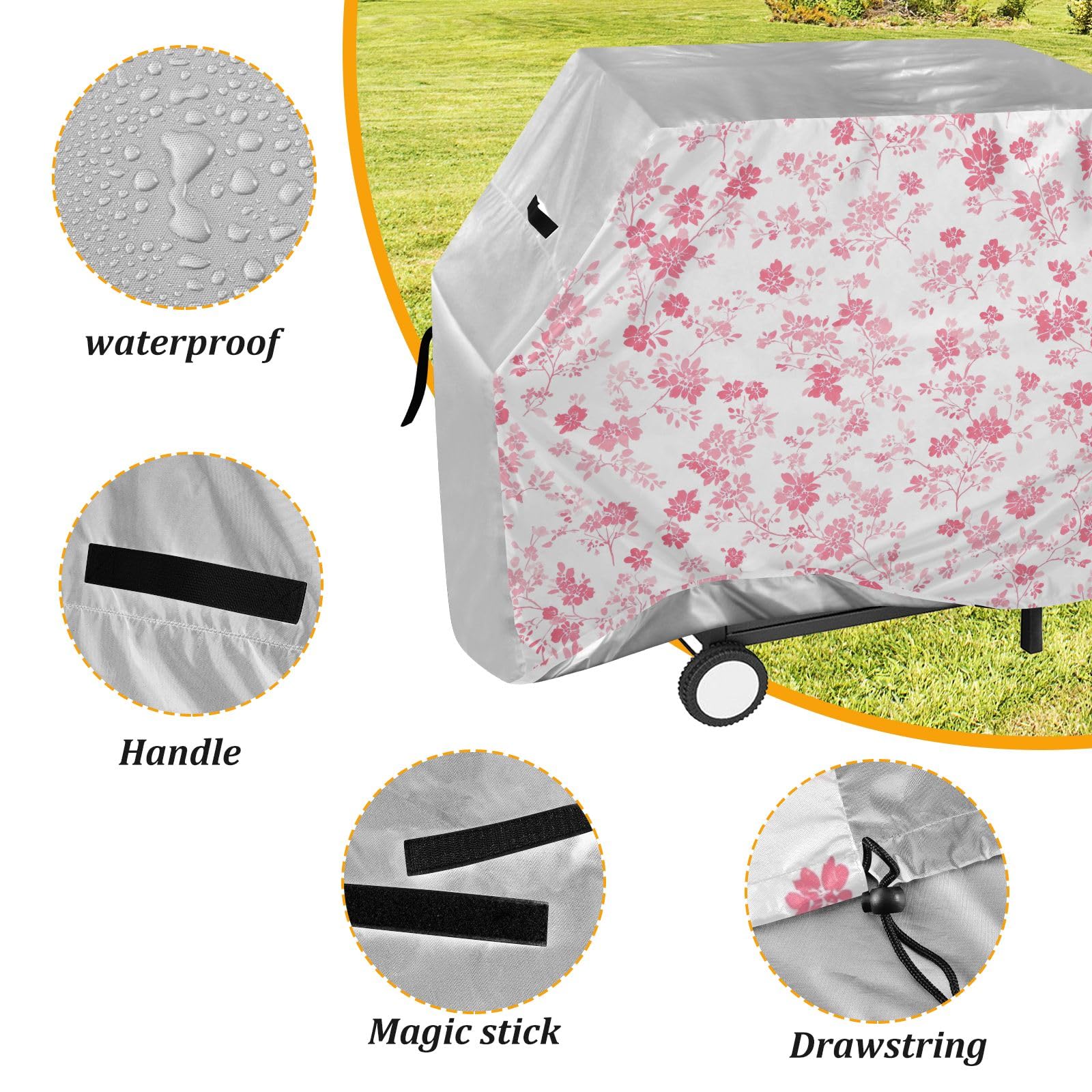 Copertura per barbecue con motivo floreale, impermeabile, resistente, per esterni, colore: rosa brillante