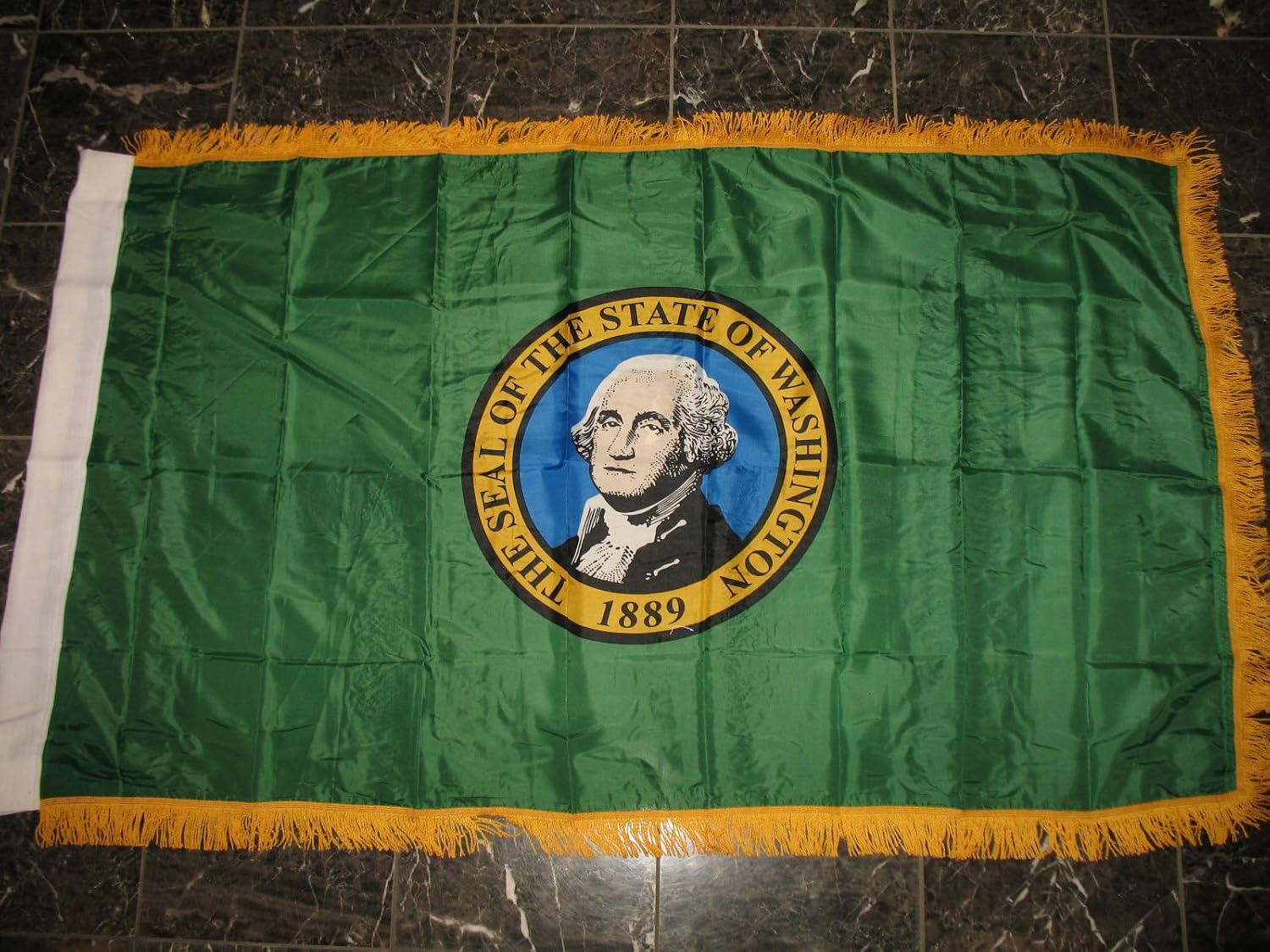 Washington State 3'x5' Poly Nylon Sleeve with Gold Fringe Flag