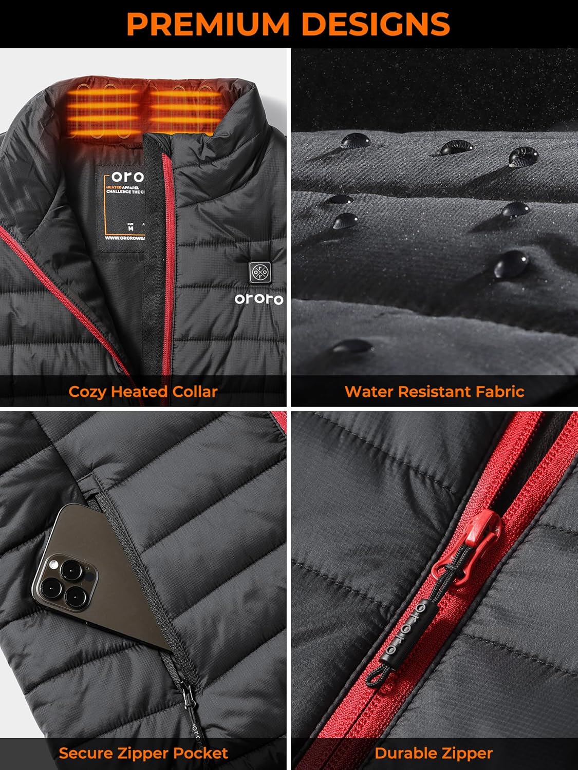 Miniatura 4 de ORORO - Chaleco térmico ligero, chaleco calefactable, con batería, para mujer