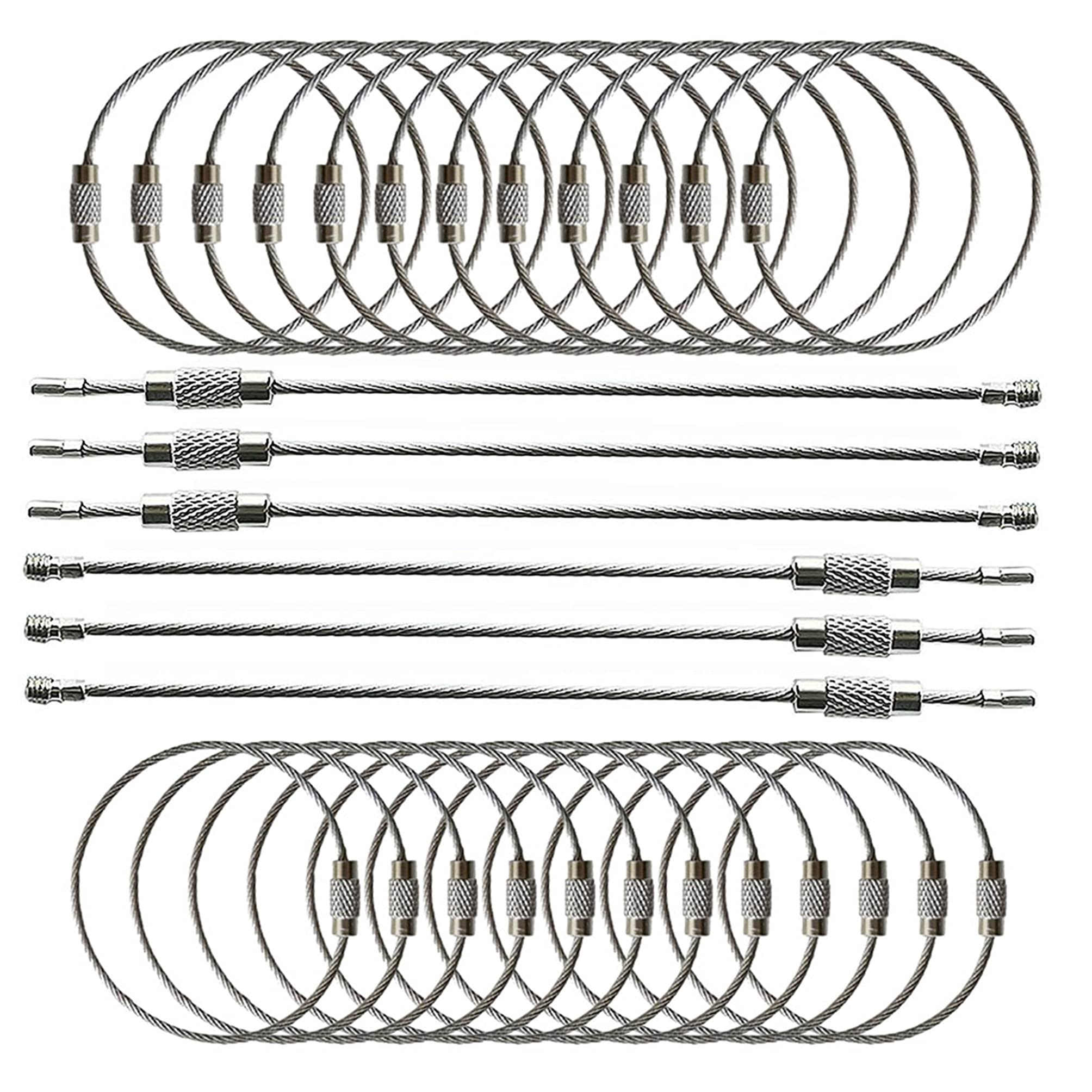 – Aewio 30 pcs Wire Keychain Cable Silvery Stainless Key Ring for Hanging Keys Luggage Tag and ID Tag